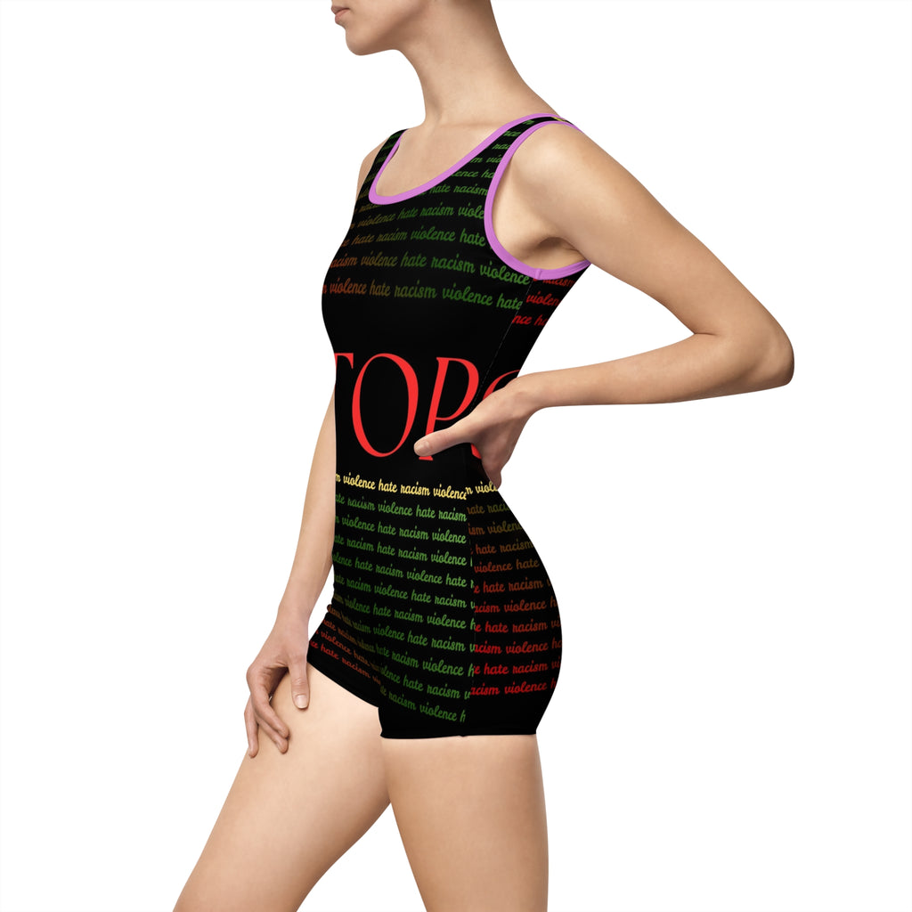Vintage "Stop Racism" One-Piece Swimsuit — Retro Activist Bathing Suit