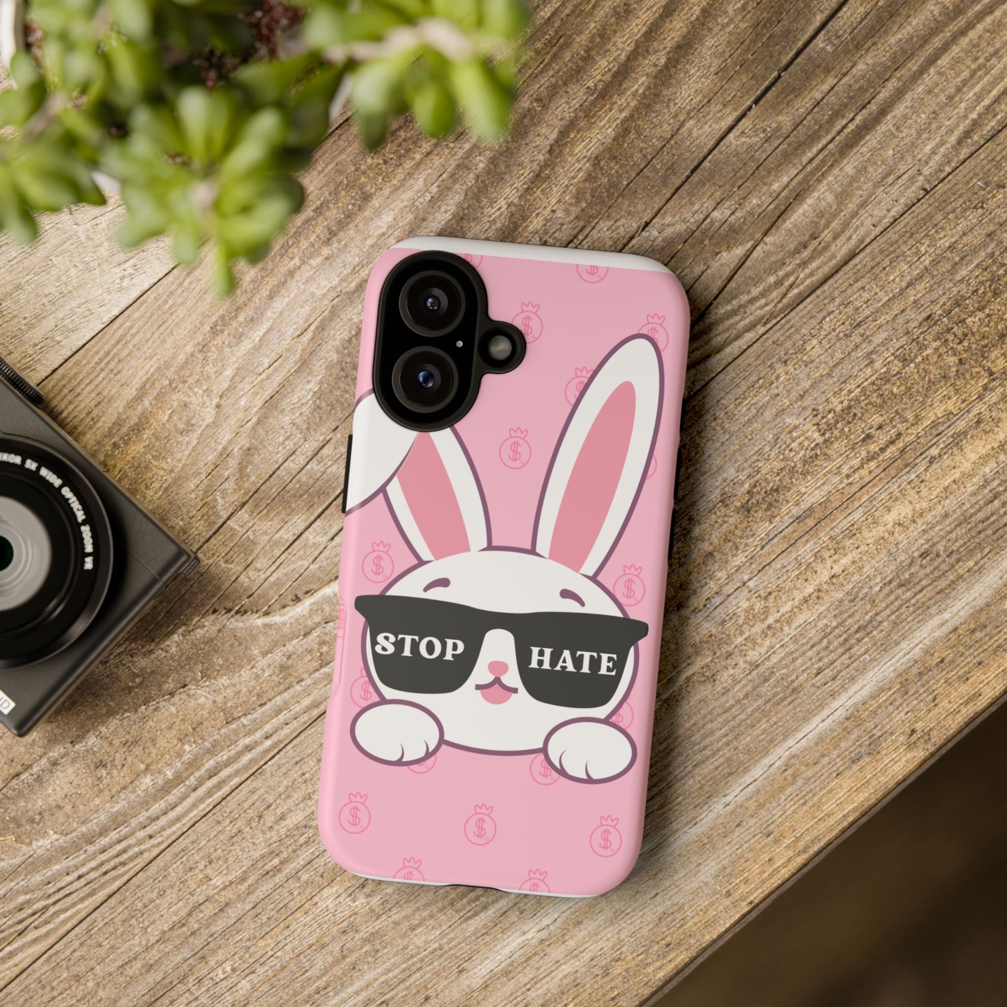 Phone Case — Pink 'Stop Hate' Bunny Protective Tough Case