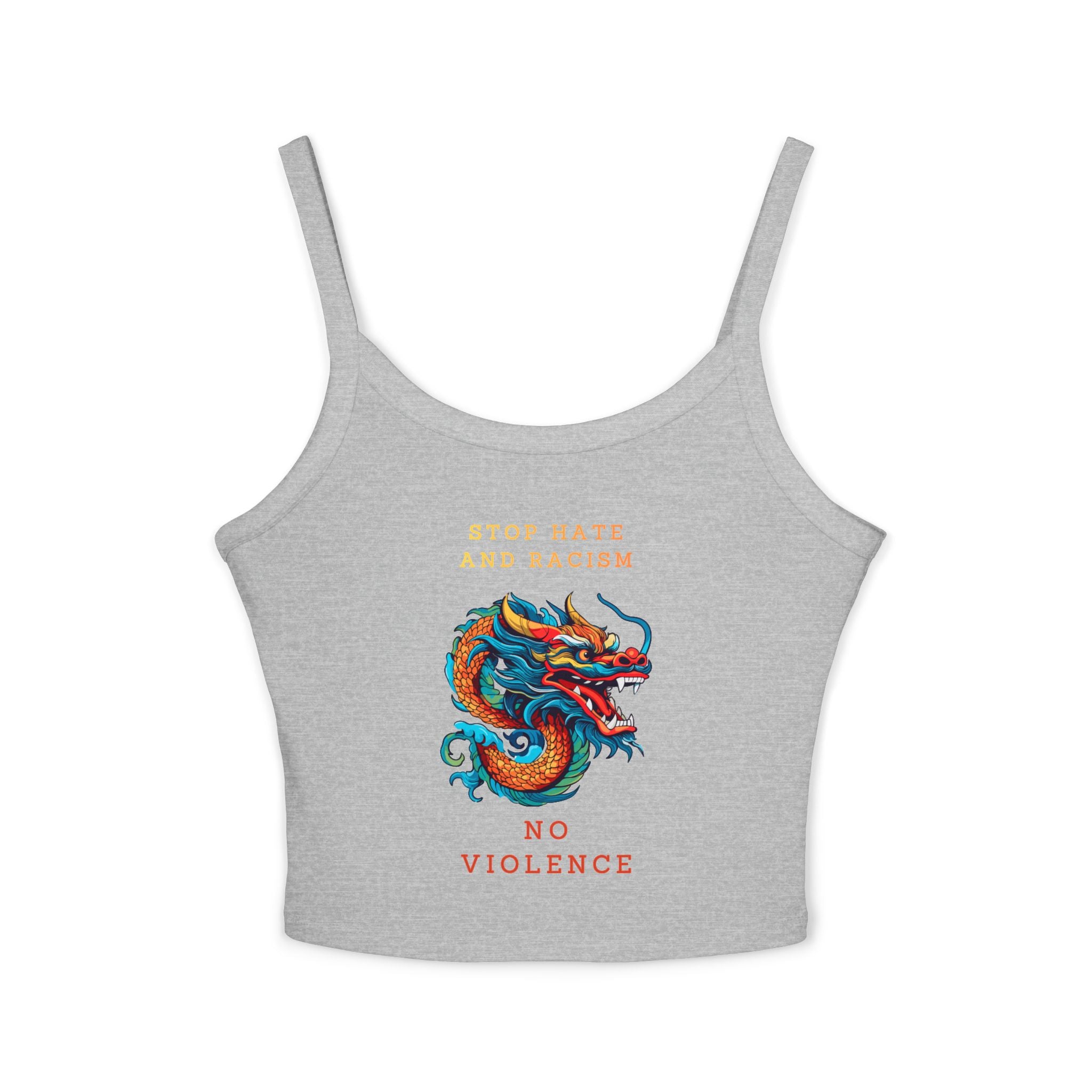 Tank Top — Colorful Dragon “Stop Hate and Racism / No Violence” Graphic Crop