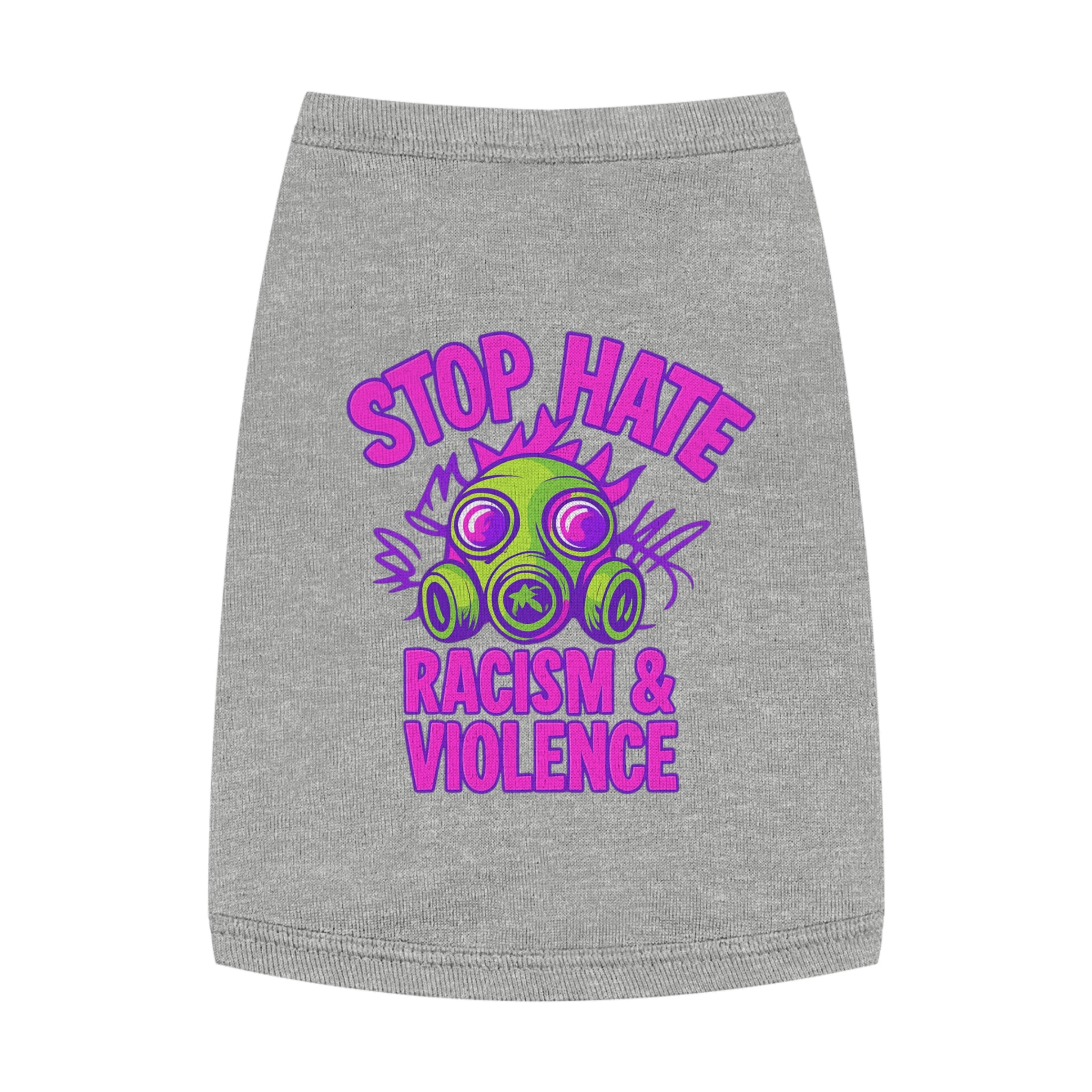 Pet Tank Top — "Stop Hate: Racism & Violence" Neon Gas Mask Anti-Racism Tee for Dogs