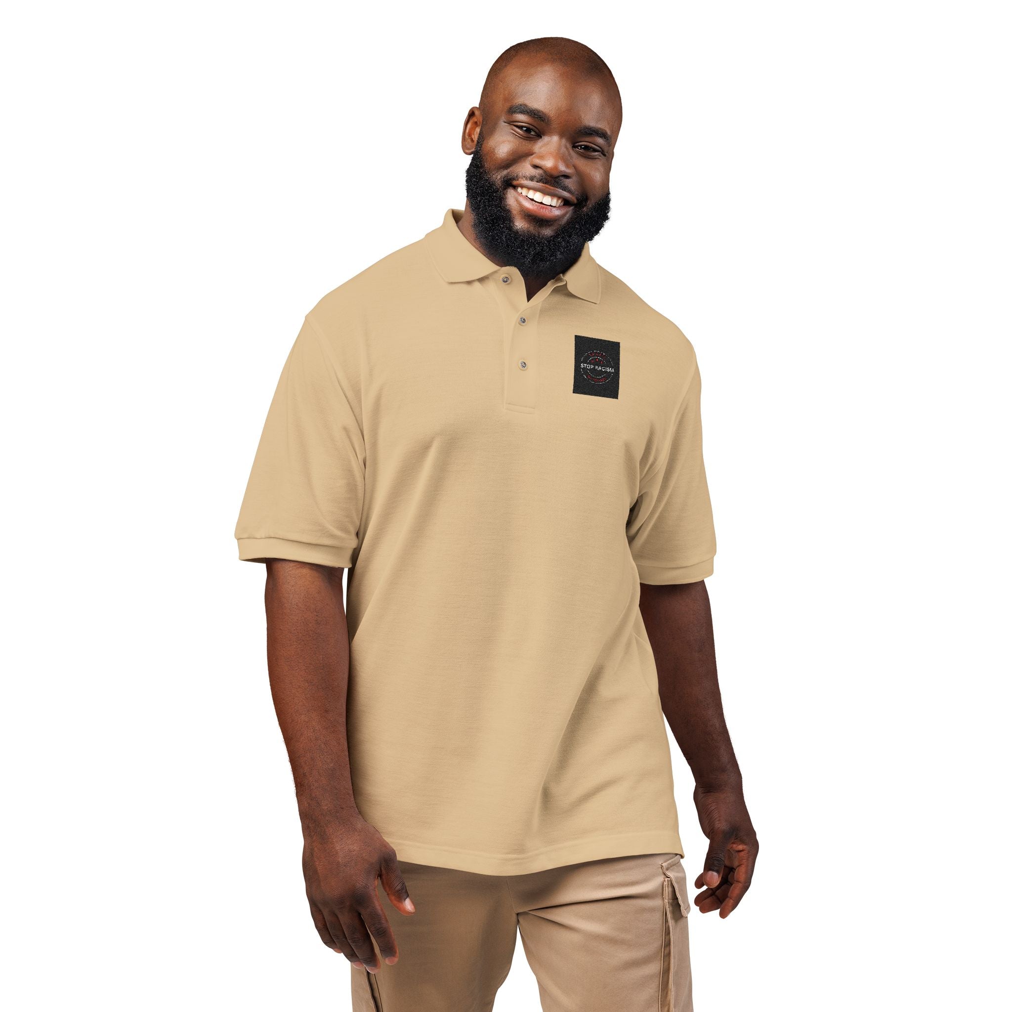 Embroidered 'Just Breathe' White Polo Shirt