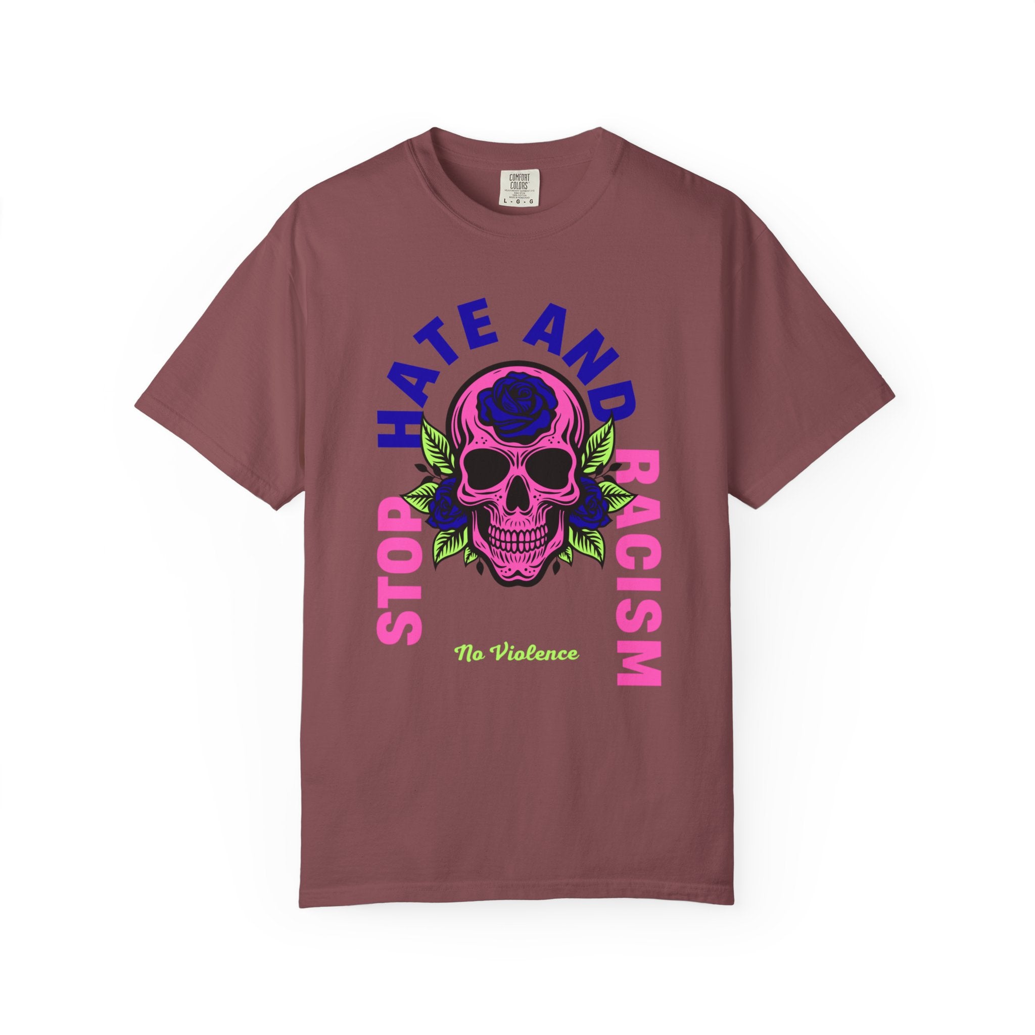 Stop Hate and Racism Skull T-Shirt — Anti-Racism Statement Tee