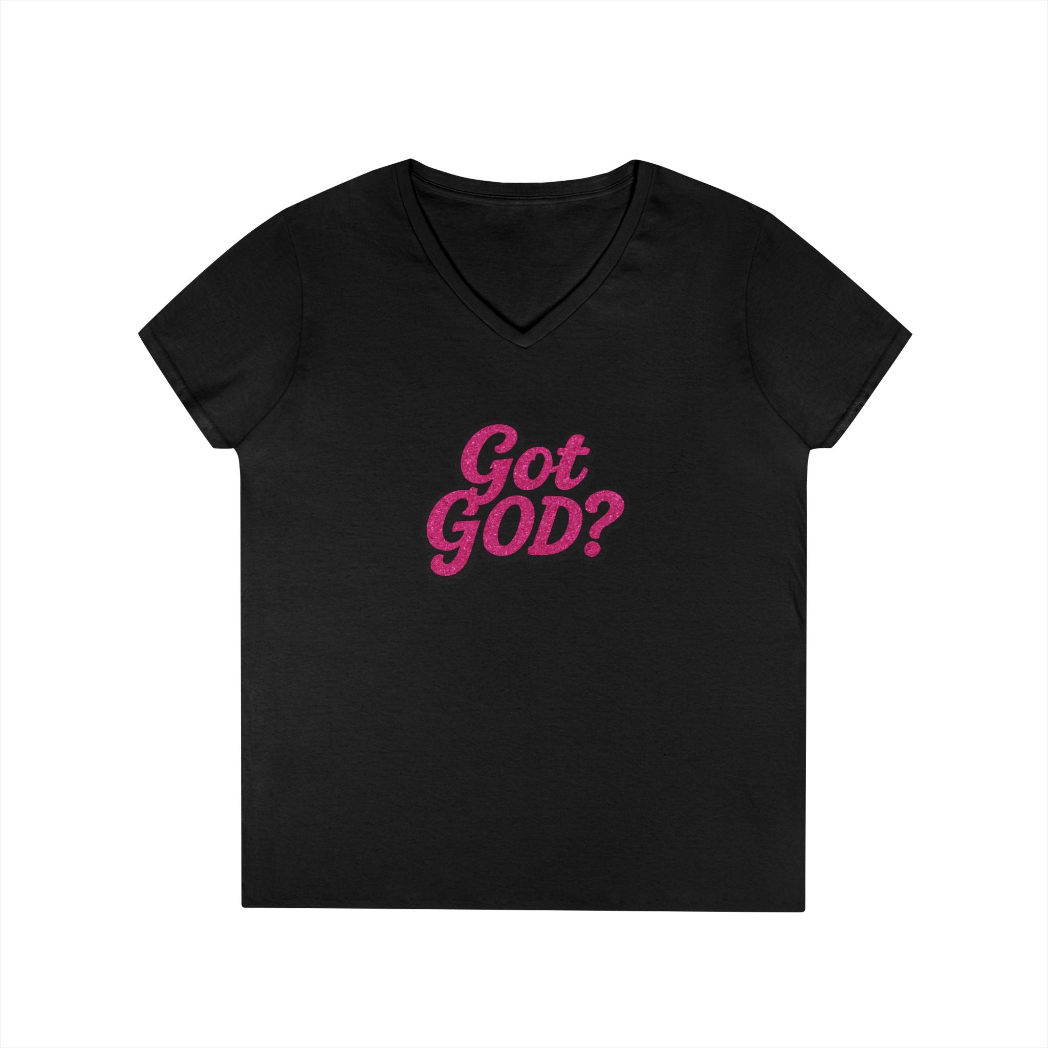 Got GOD? Ladies' V-Neck T-Shirt — Retro Pink Faith Graphic