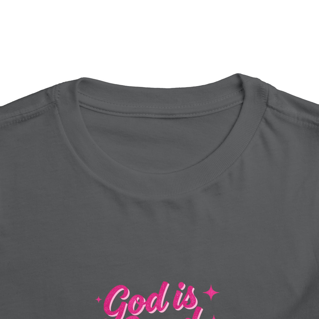 Toddler Tee – "God is Good Time" Pink Script Christian Kids Shirt