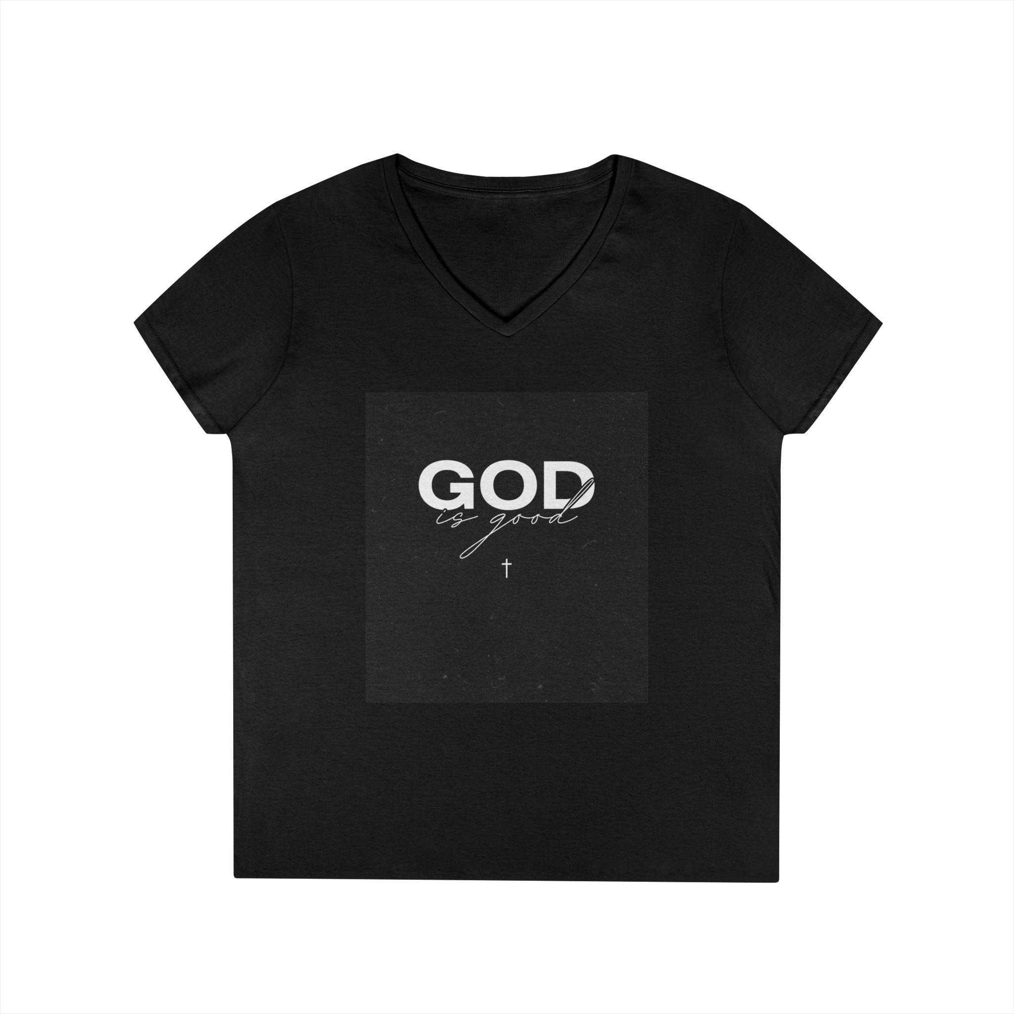 Faith Graphic V-Neck Tee — "GOD" Script Design