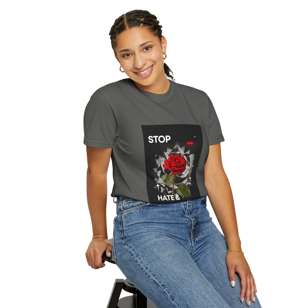 Stop Hate & Violence T-Shirt — Rose Protest Graphic Tee