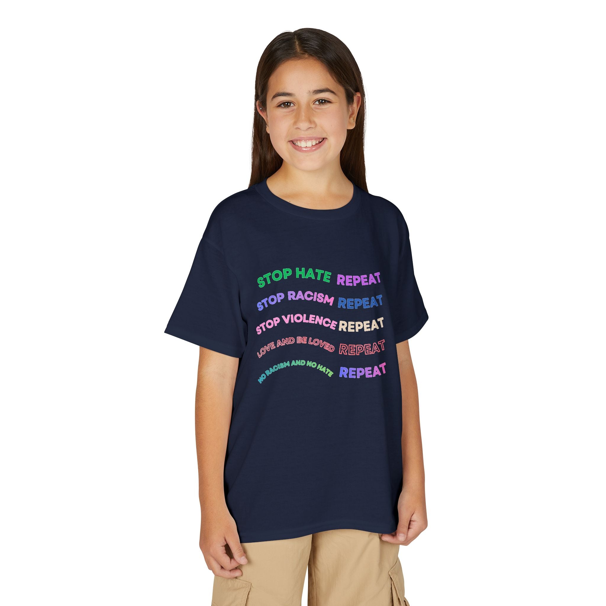 Youth T‑Shirt — "Stop Hate Repeat" Rainbow Anti-Bullying Tee