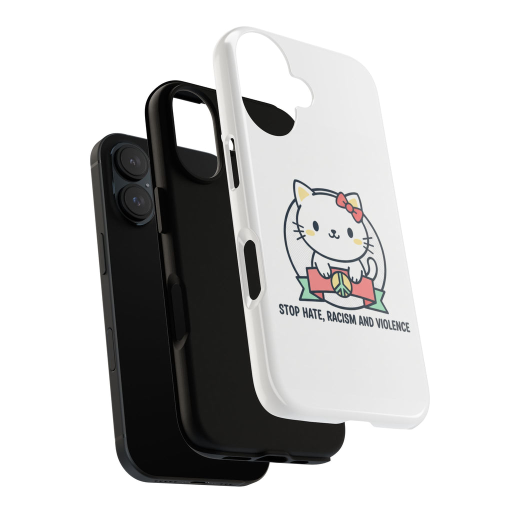 Phone Case — Cute Peace Cat "Stop Hate, Racism and Violence" Anti-Violence Protective Cover