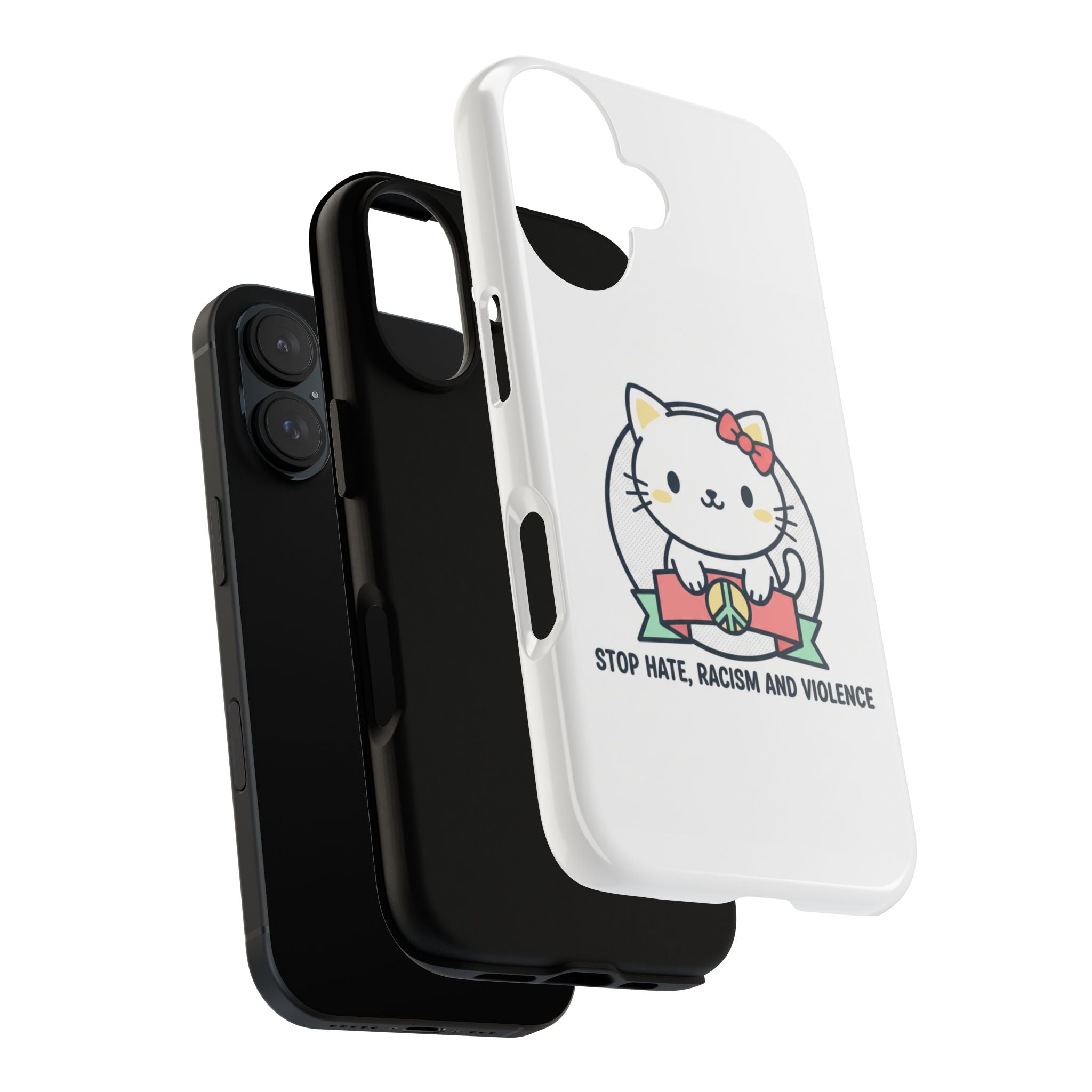 Phone Case — Cute Peace Cat "Stop Hate, Racism and Violence" Anti-Violence Protective Cover