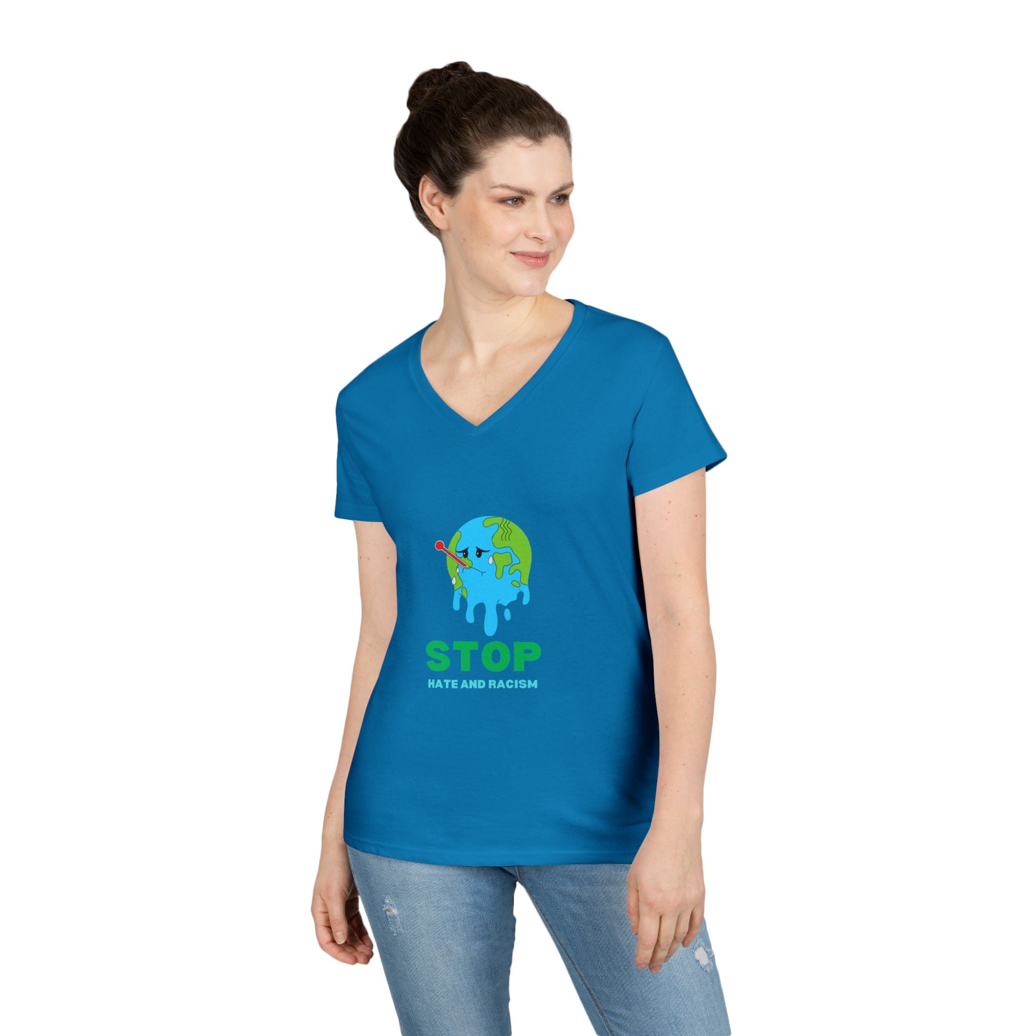 Stop Hate and Racism Eco V-Neck T-Shirt
