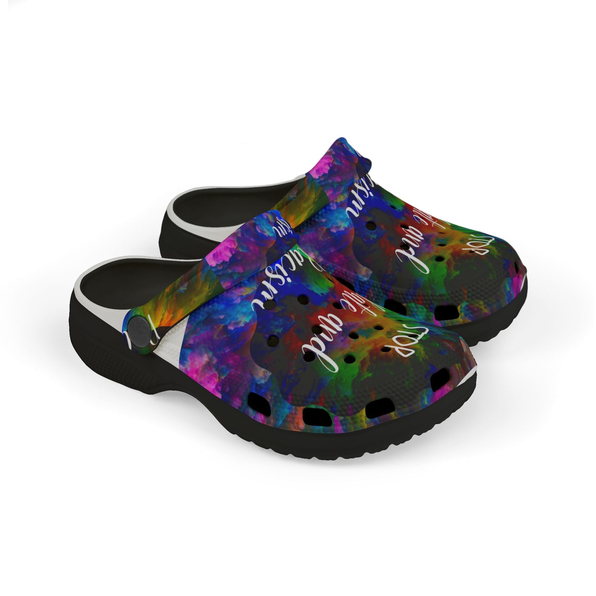 Kids Foam Clogs — "Stop Hate and Racism" Colorful Tie-Dye Anti-Racism Slip-Ons