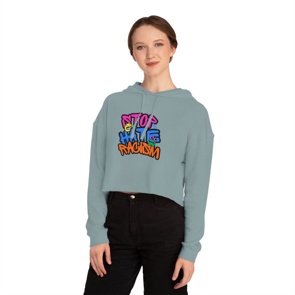 Cropped Hoodie "Stop Hate, Not People" Graffiti Anti-Racism Sweatshirt