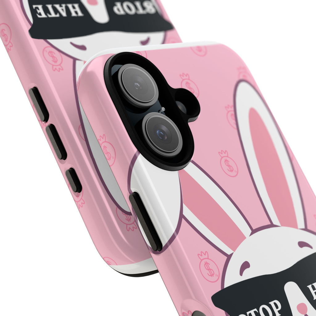 Phone Case — Pink 'Stop Hate' Bunny Protective Tough Case