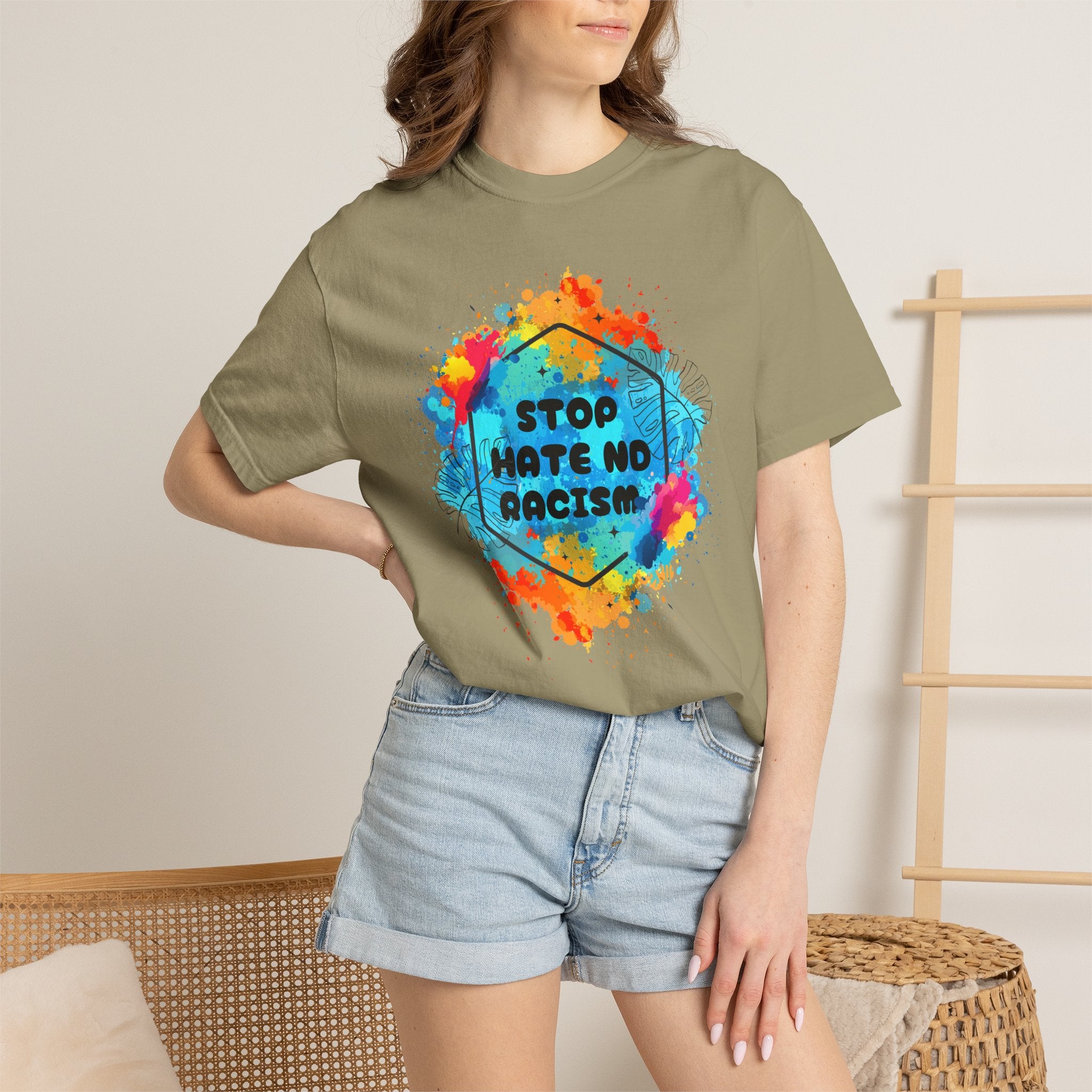 Stop Hate No Racism T-Shirt — Colorful Anti-Racism Statement Tee