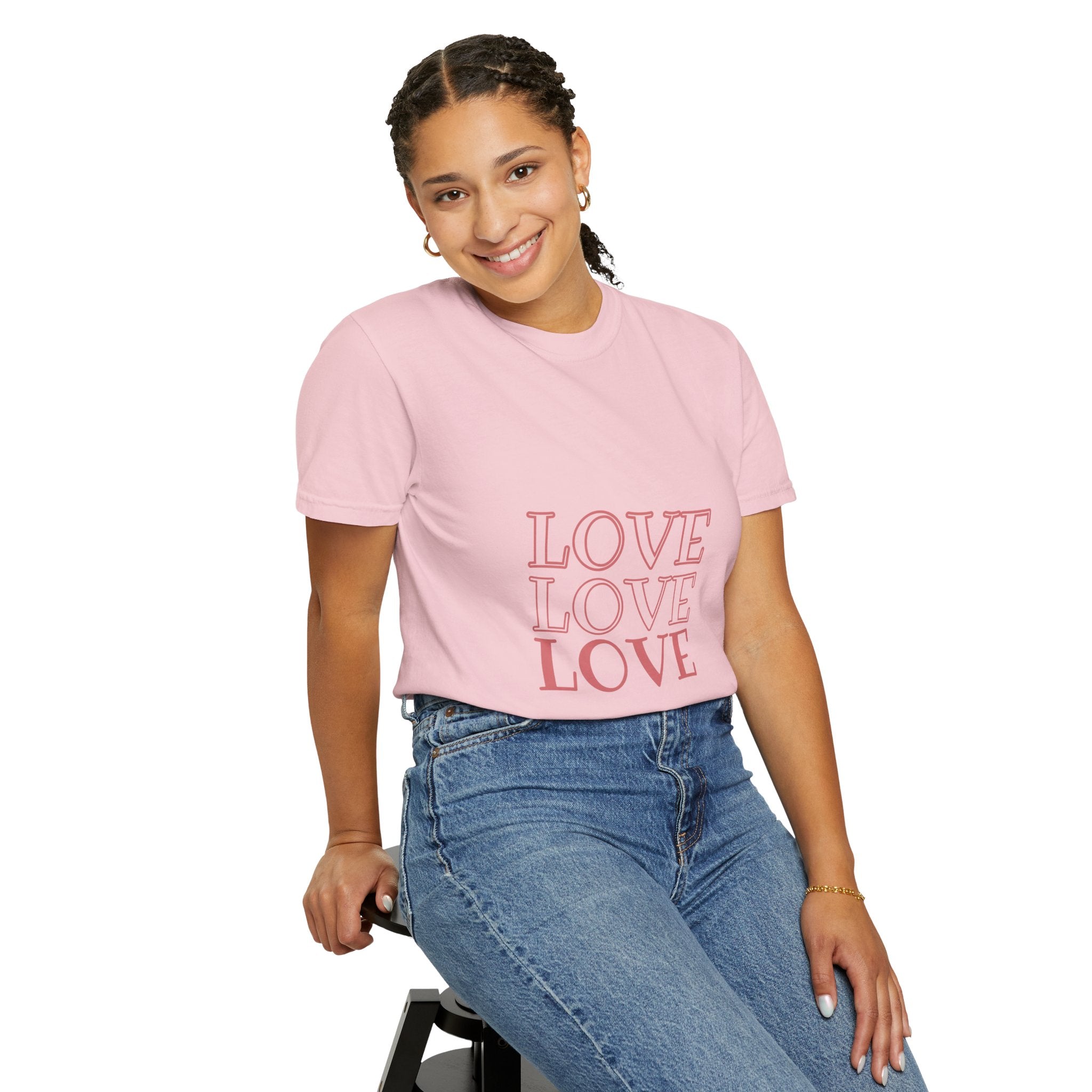 Love Love Love T-Shirt — Vintage Pink Stacked Text Tee