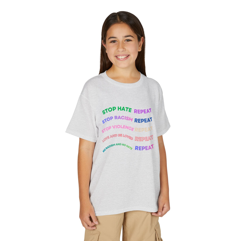 Youth T‑Shirt — "Stop Hate Repeat" Rainbow Anti-Bullying Tee