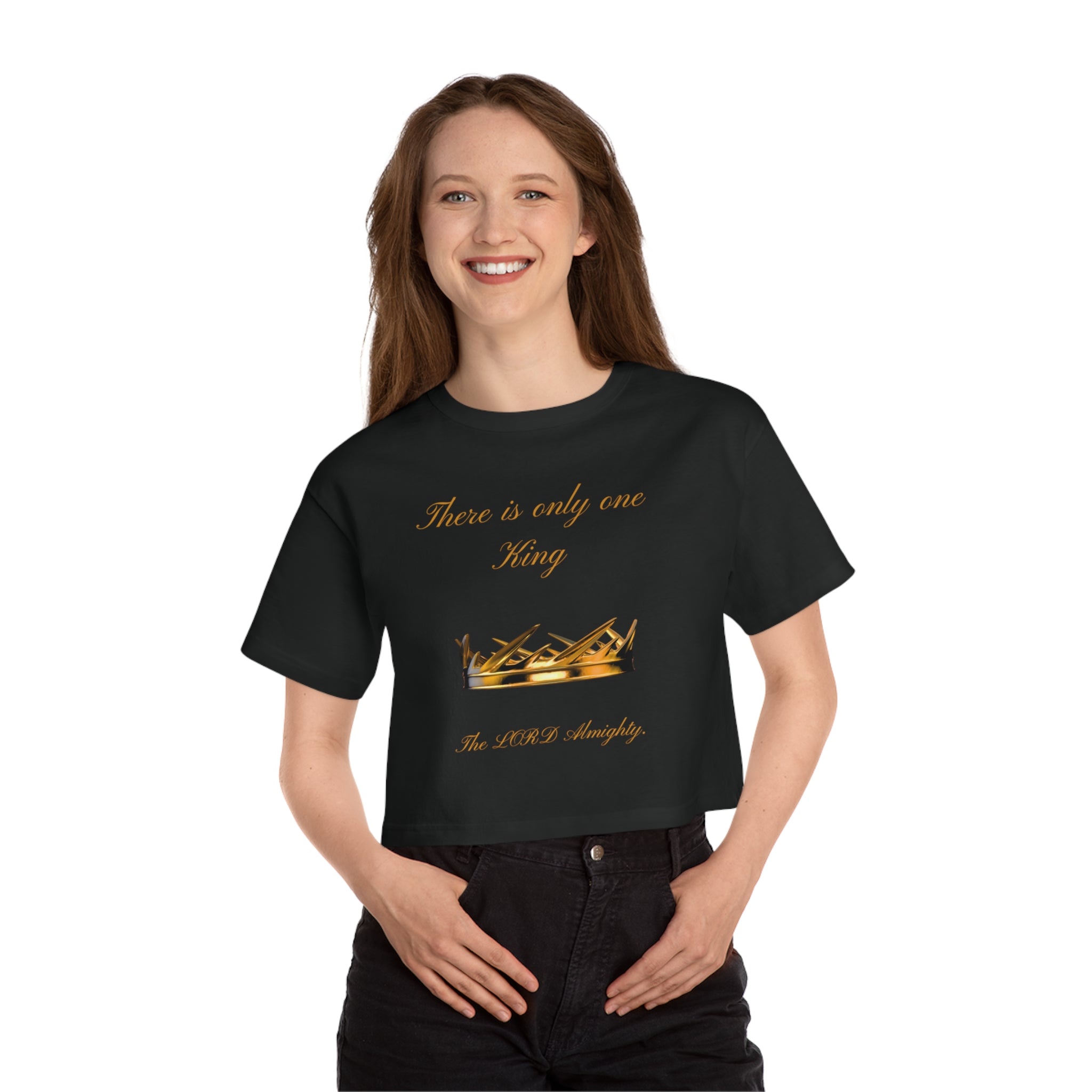 Cropped T-Shirt “There Is Only One King” Gold Crown Graphic