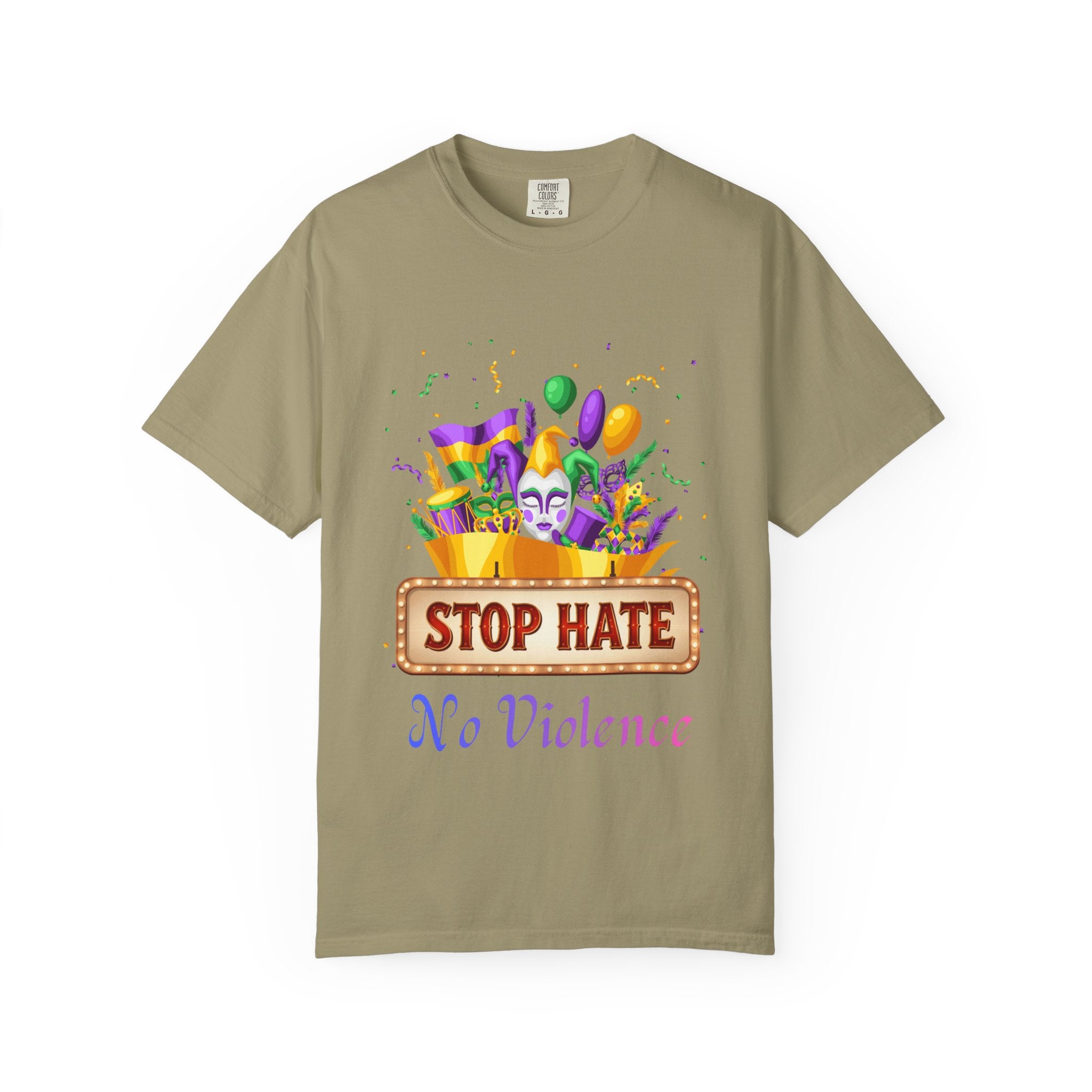 T-Shirt — "Stop Hate, No Violence" Mardi Gras Parade Design