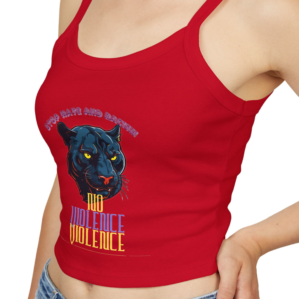 Panther Graphic Crop Tank — "No Violence, No Violence" Women's Spaghetti Strap Tank