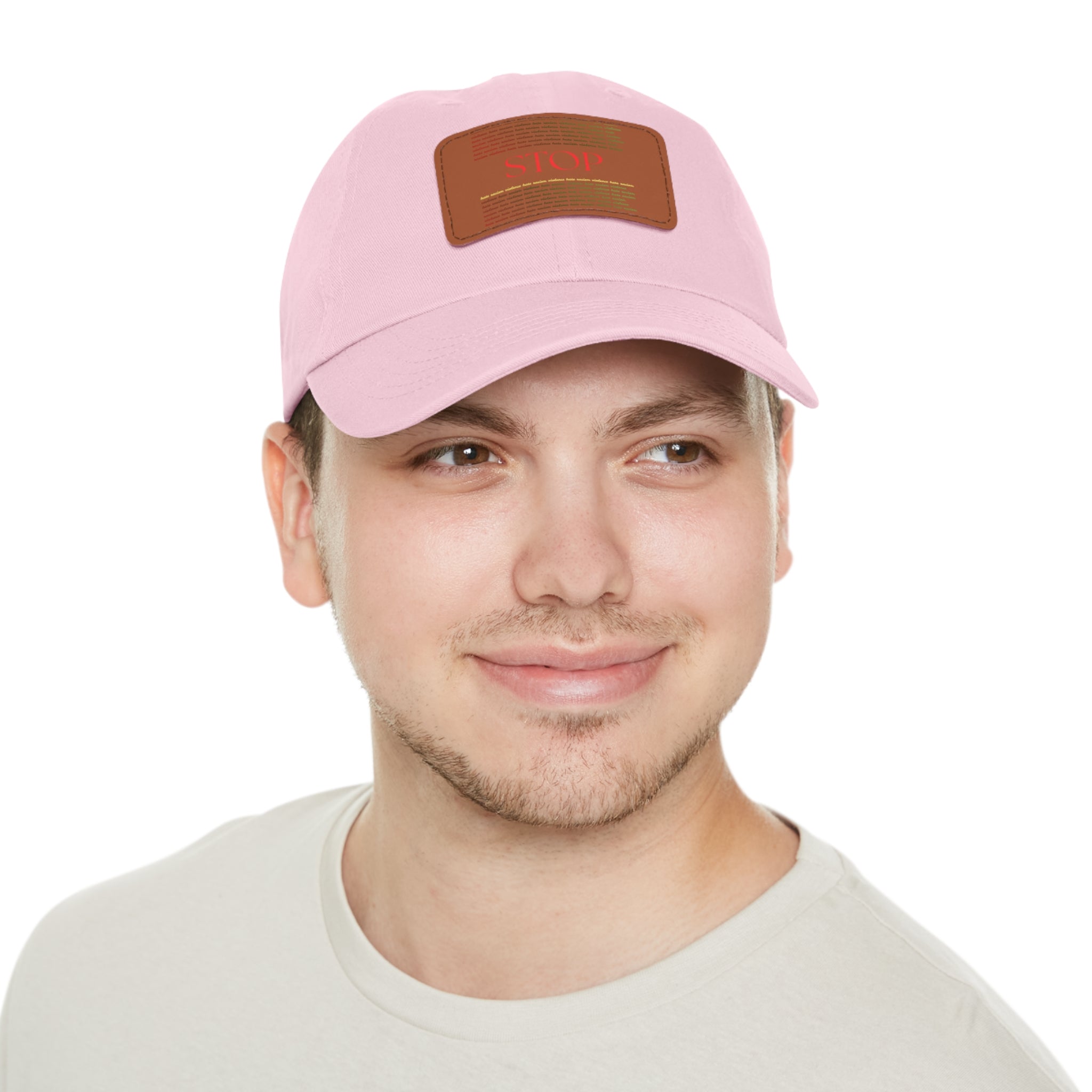 Leather Patch Dad Hat — 'STOP' Embossed Casual Baseball Cap