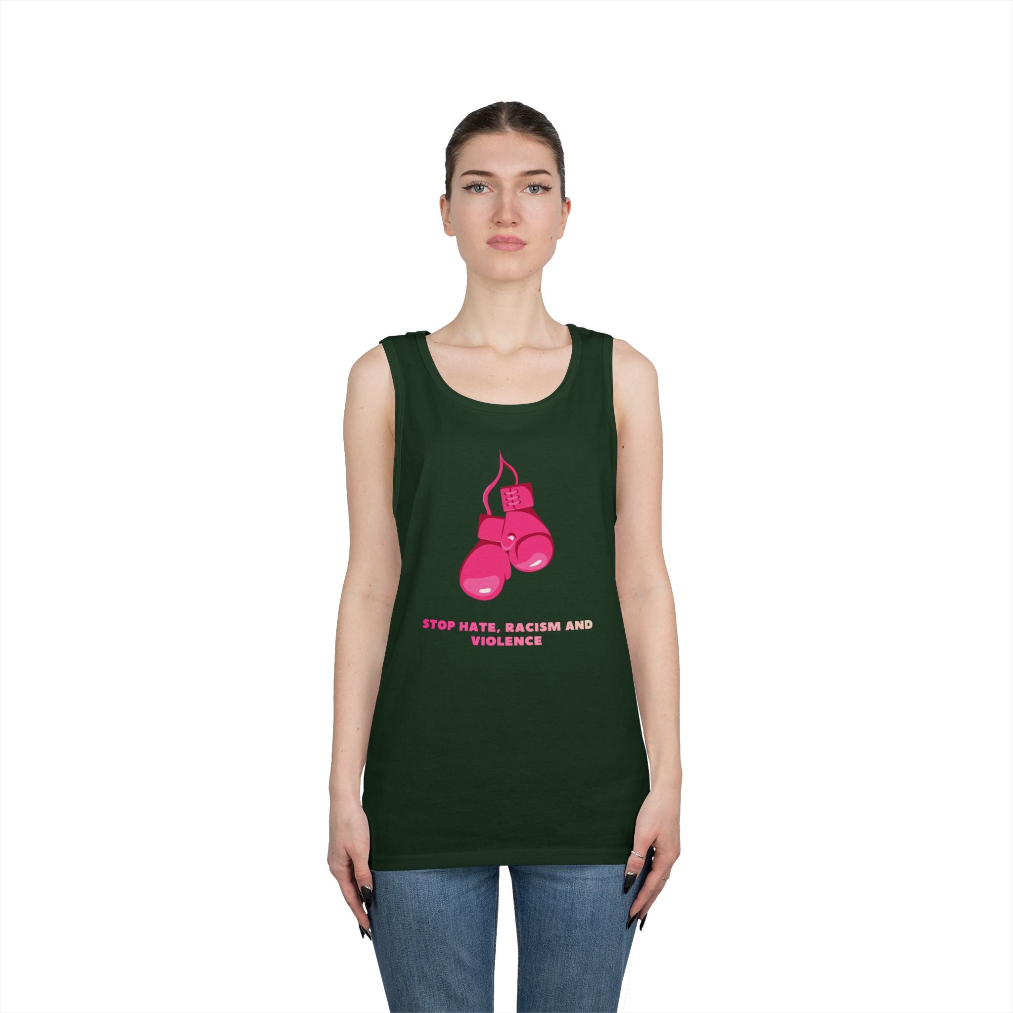 Pink Boxing Gloves Tank Top – “Stop Hate, Racism and Violence” Graphic Tank