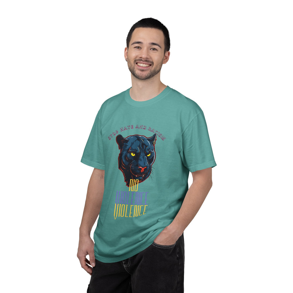 No Violence Panther T-Shirt — Graphic Animal Tee with 'No Violence' Text