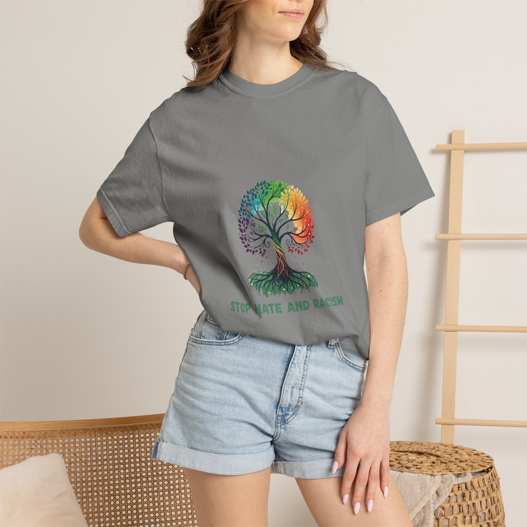 Stop Hate and Racism Tree T-Shirt — Rainbow Unity Tee