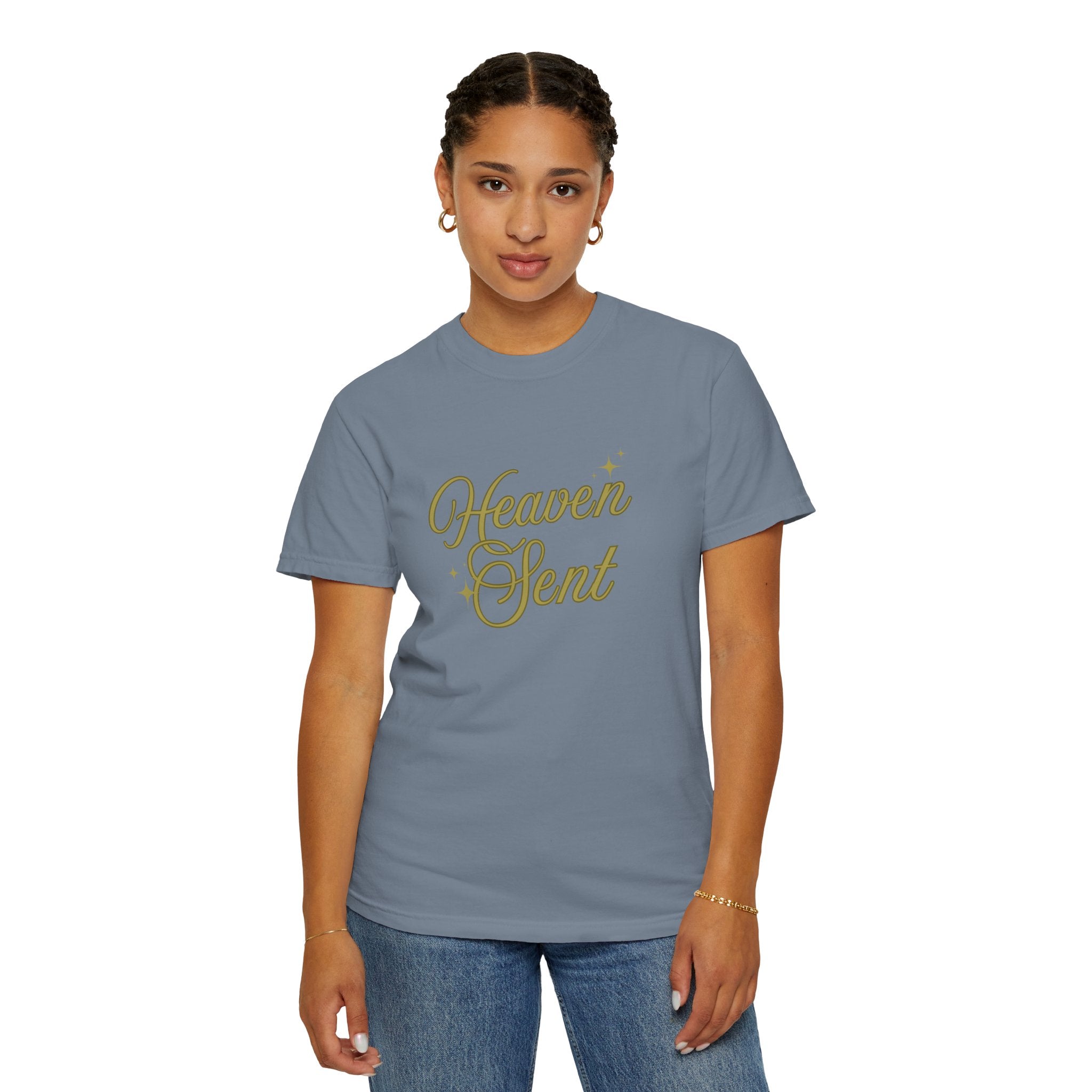 Heaven Sent Graphic Tee – Script Text Logo Cotton T-Shirt