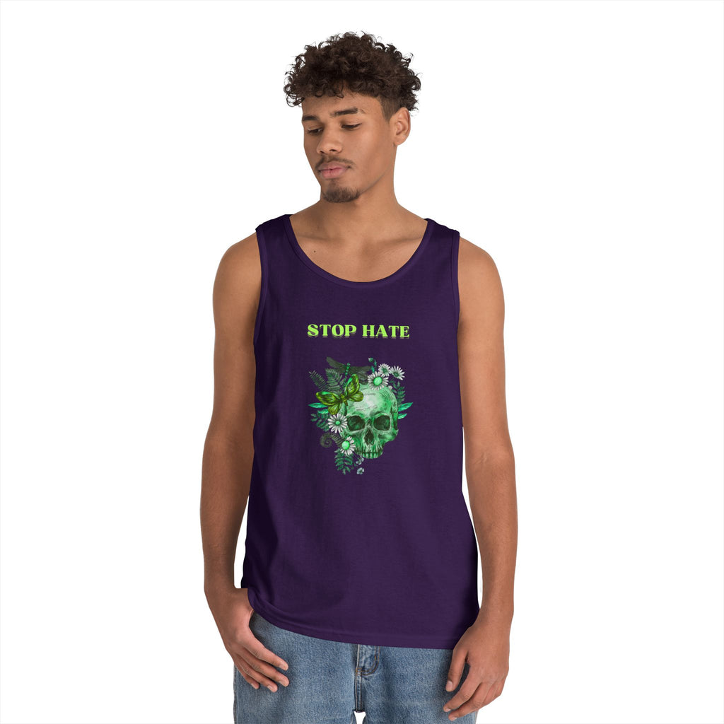 Stop Hate Skull Tank — Green Floral Skull Tank Top
