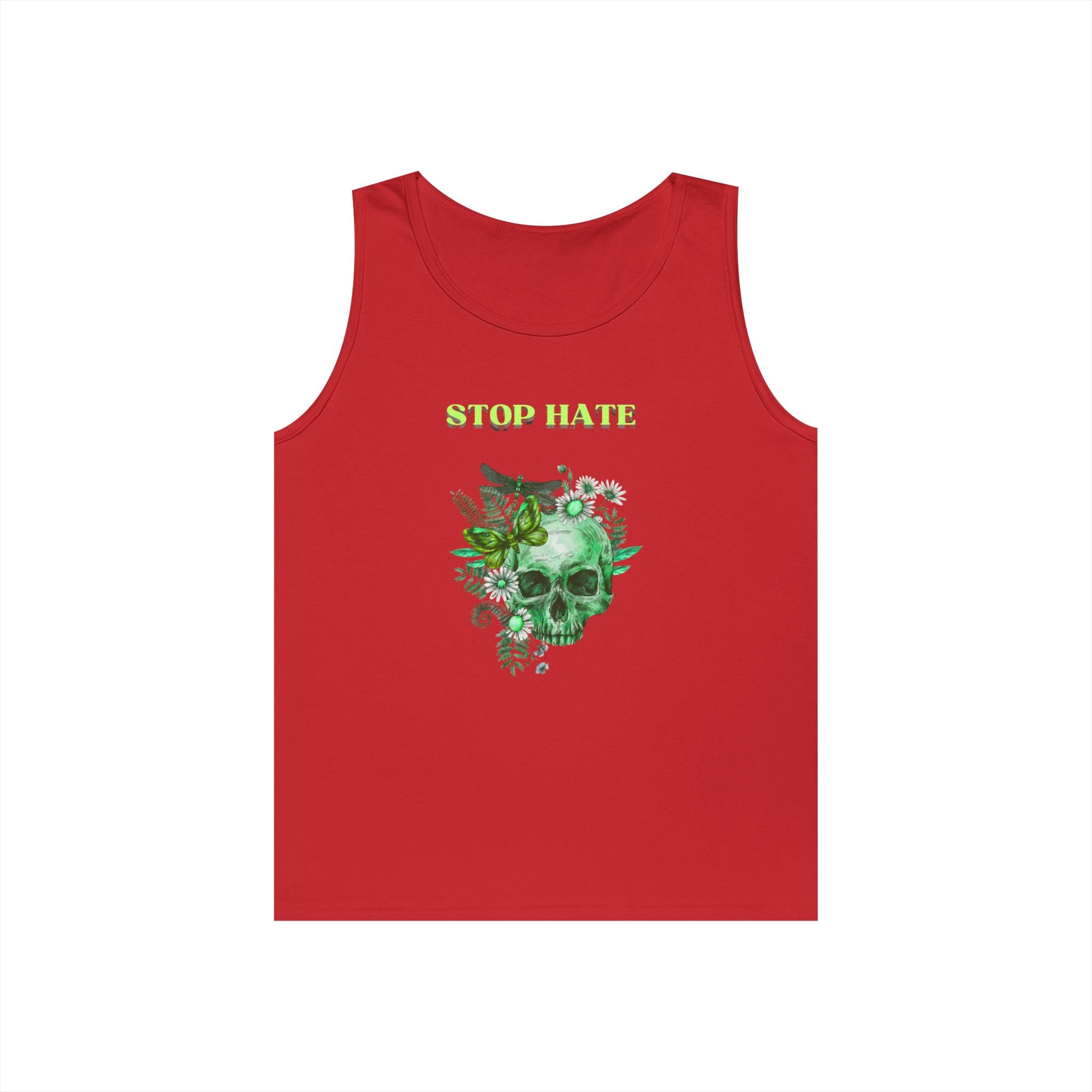 Stop Hate Skull Tank — Green Floral Skull Tank Top