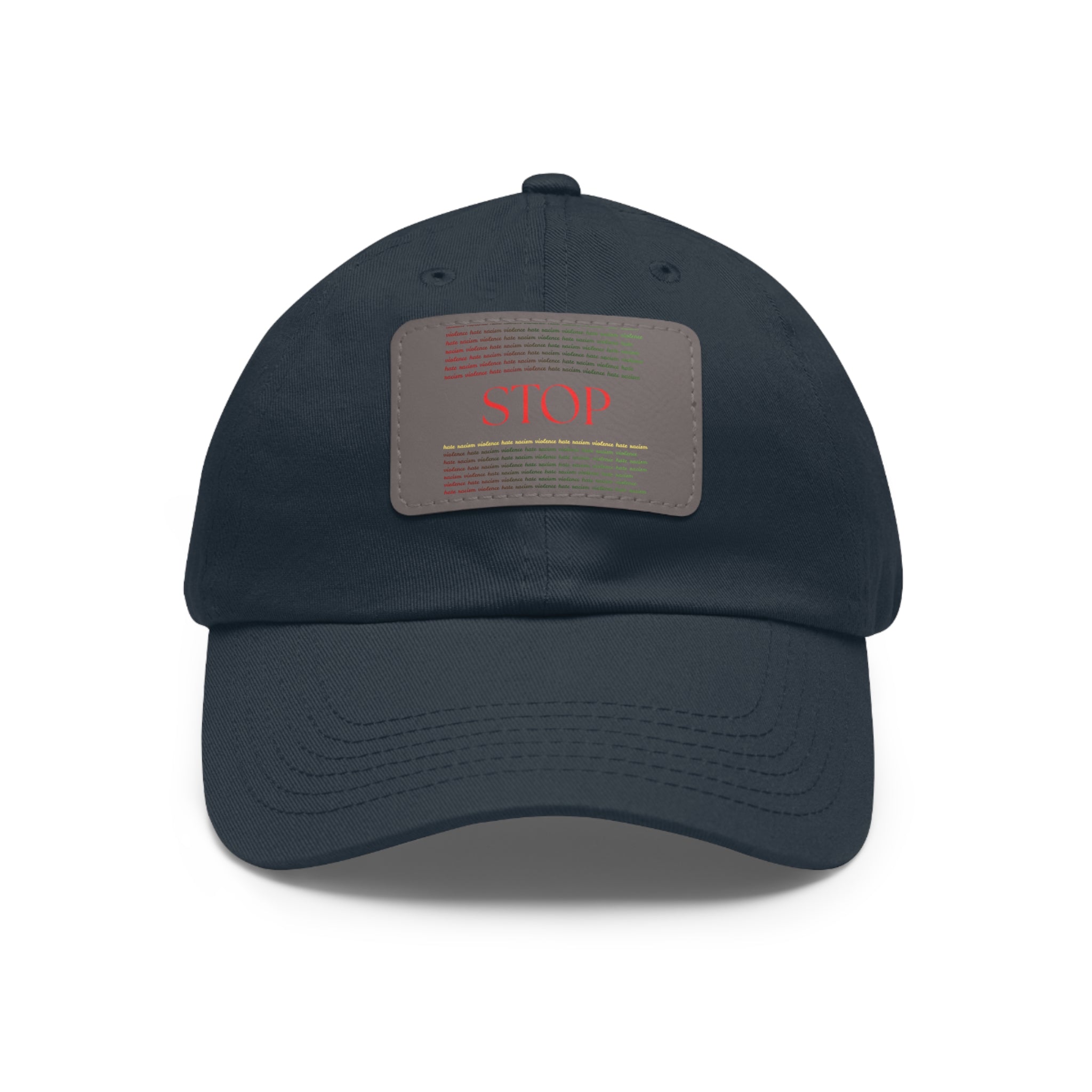 Leather Patch Dad Hat — 'STOP' Embossed Casual Baseball Cap