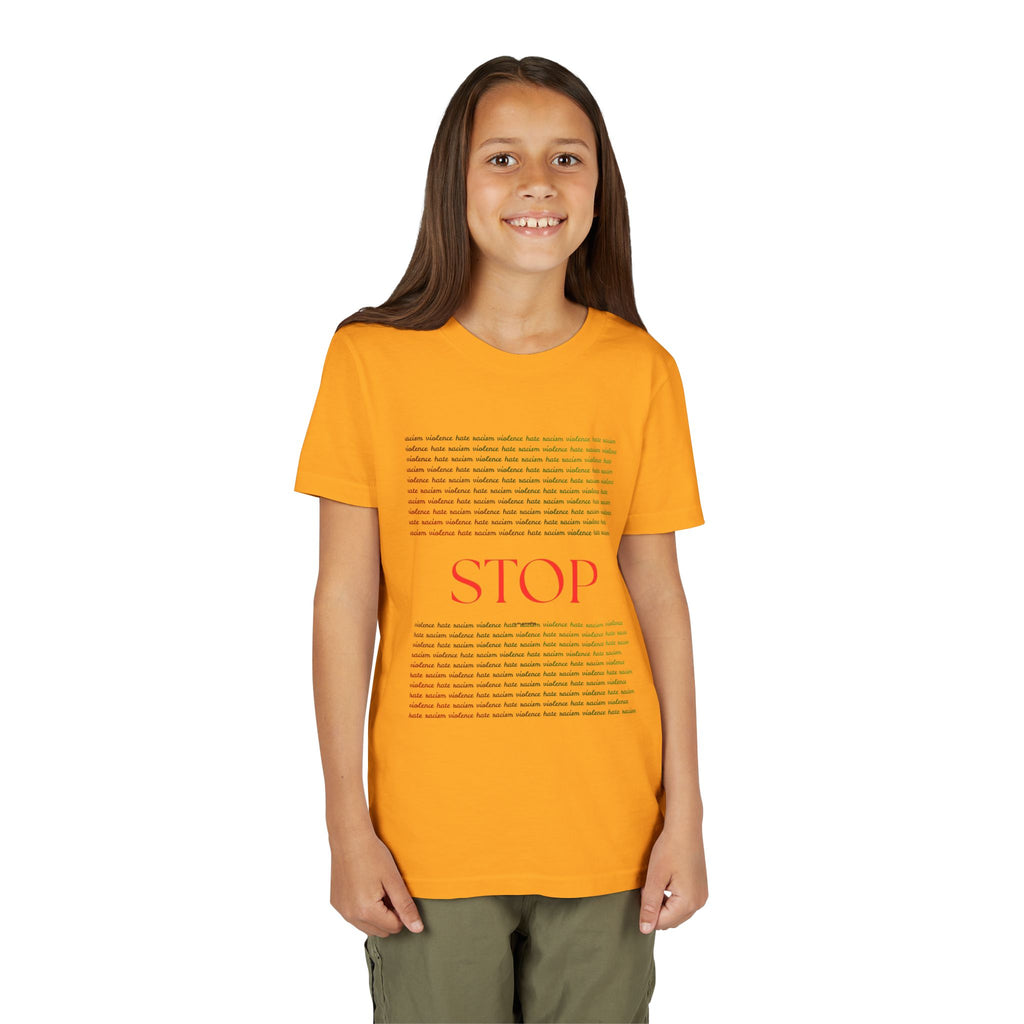 Youth Tee — Bold Yellow 'STOP' Graphic Kids T‑Shirt
