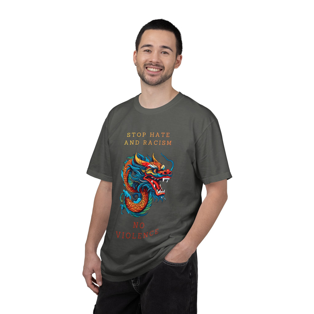 T-Shirt — 'Stop Hate and Racism, No Violence' Dragon Graphic Tee