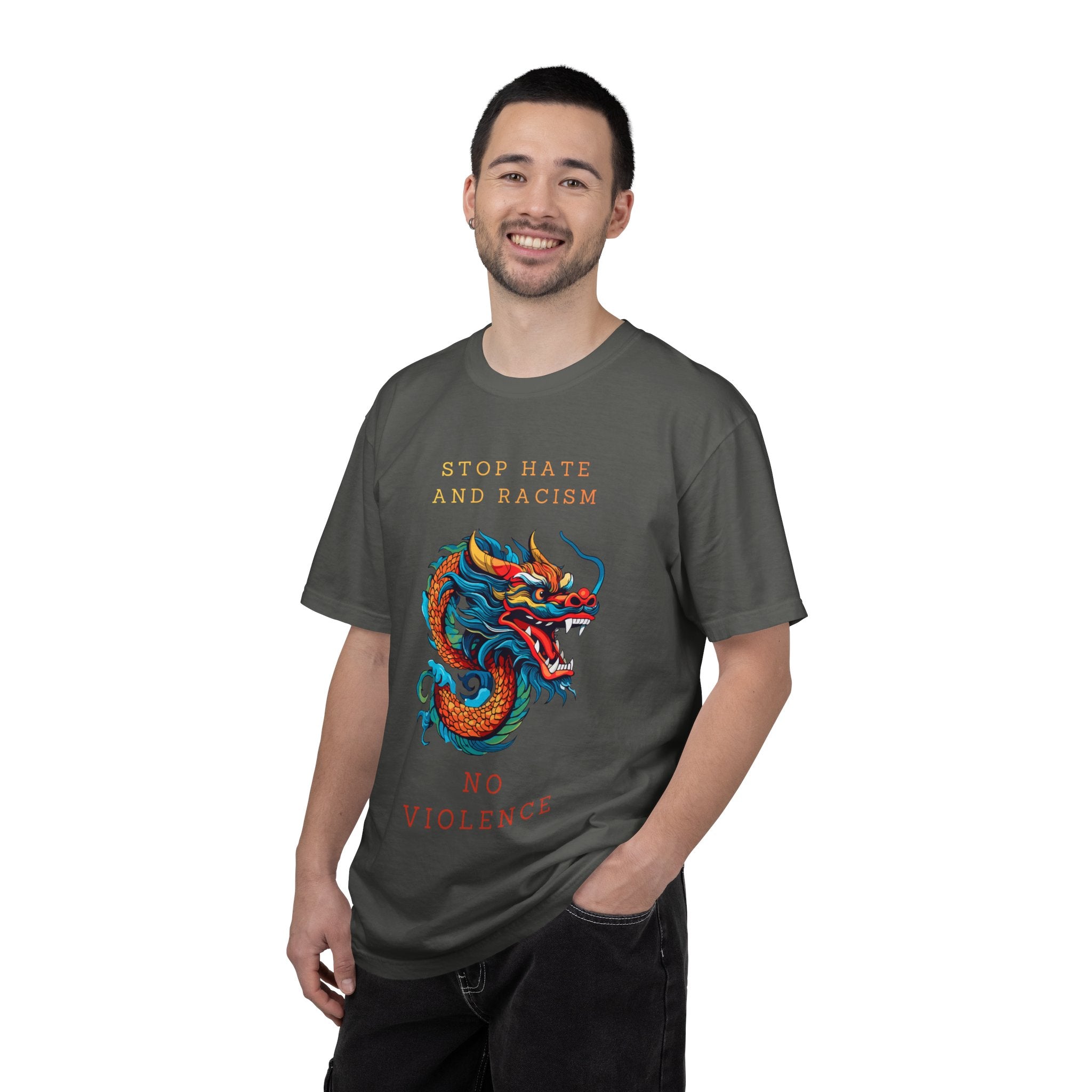 T-Shirt — 'Stop Hate and Racism, No Violence' Dragon Graphic Tee