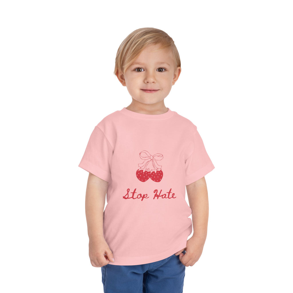 Stop Hate Toddler Tee — Cute Strawberry Heart Graphic Kids Shirt