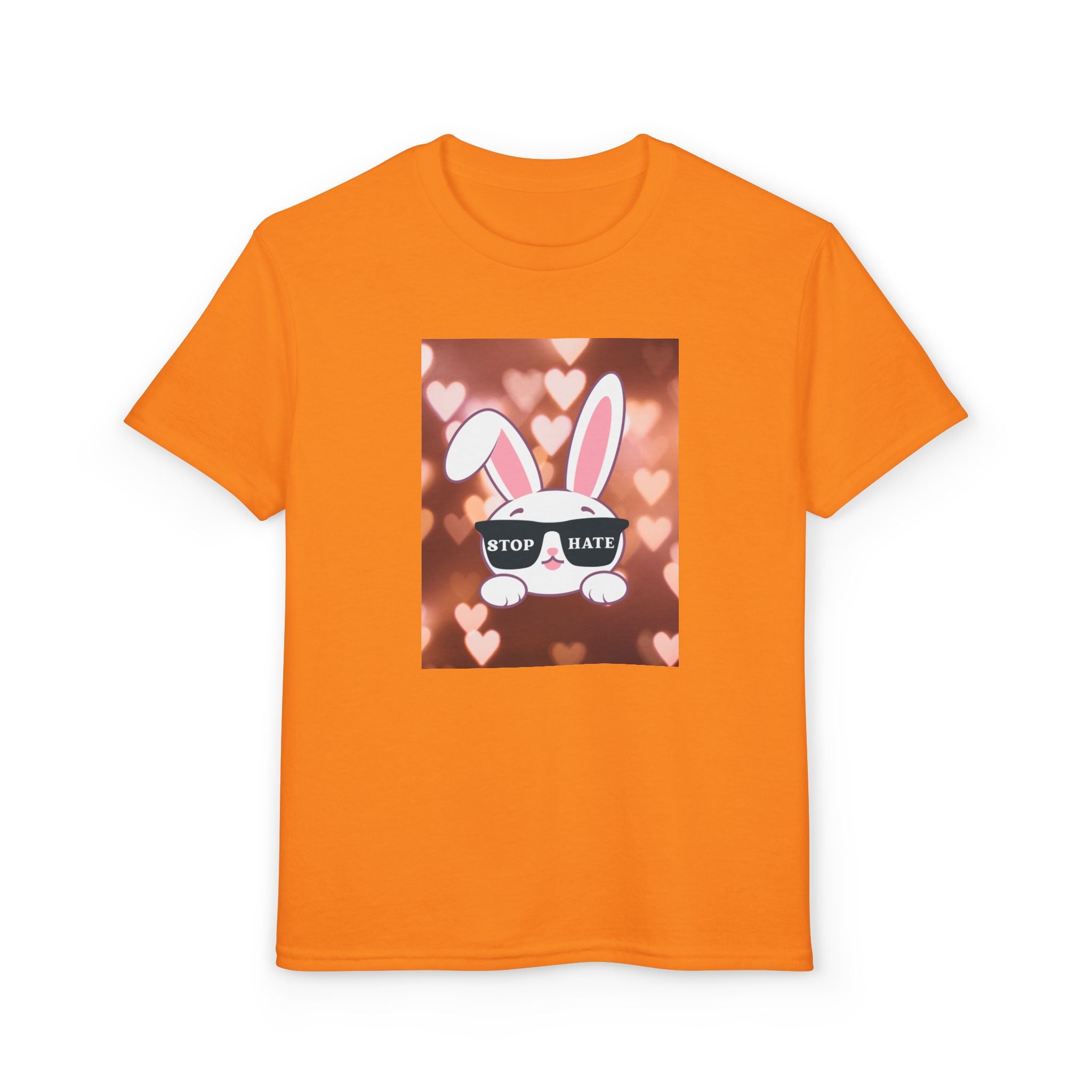 Youth T-Shirt — Cute Bunny with 'Stop the Hate' Sunglasses | Kids Anti-Bullying Tee