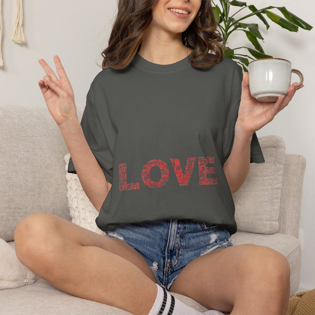 LOVE Graphic T-Shirt — Pink Floral Text Tee for Valentine’s Day & Everyday