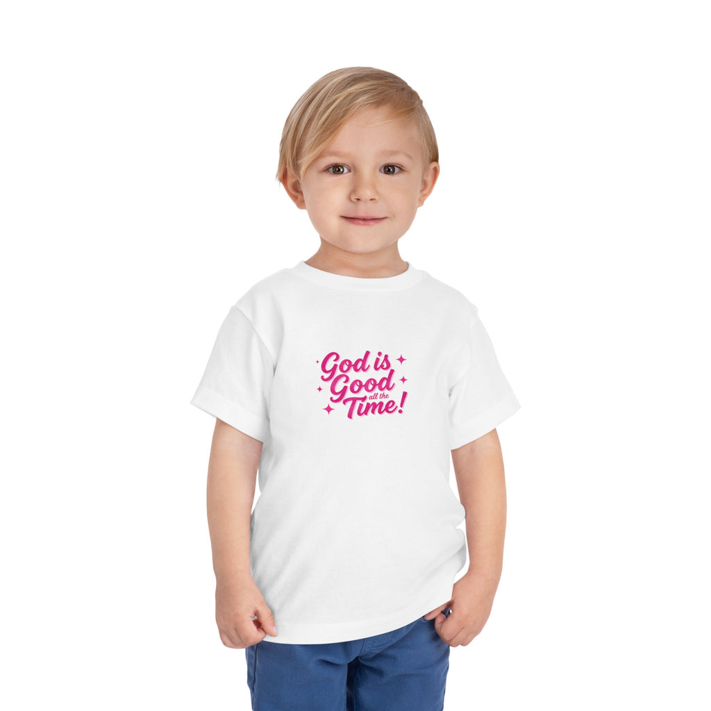 Toddler Tee – "God is Good Time" Pink Script Christian Kids Shirt