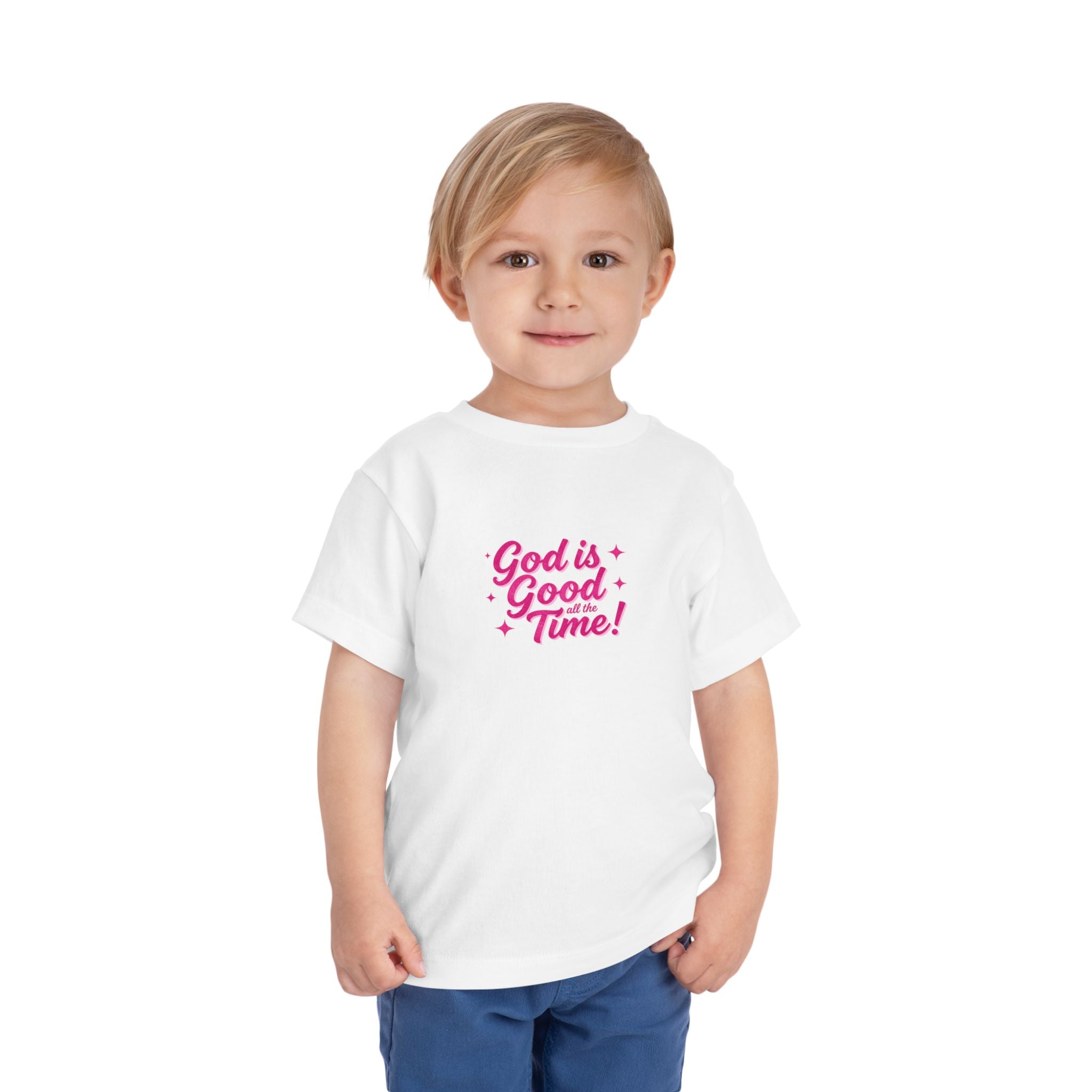 Toddler Tee – "God is Good Time" Pink Script Christian Kids Shirt