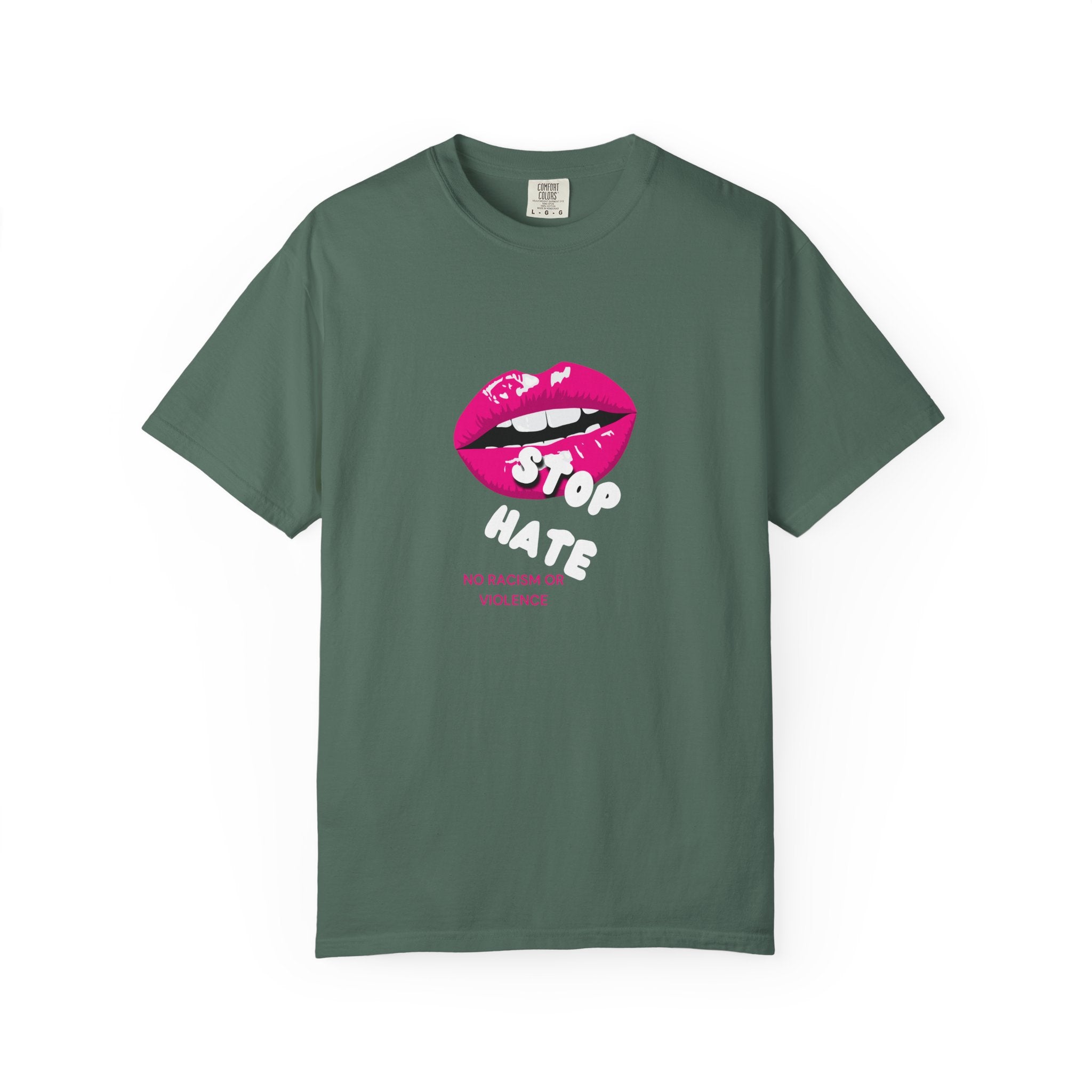 T-Shirt — Pink Lip 'Stop' Graphic Tee (No Racism or Violence)