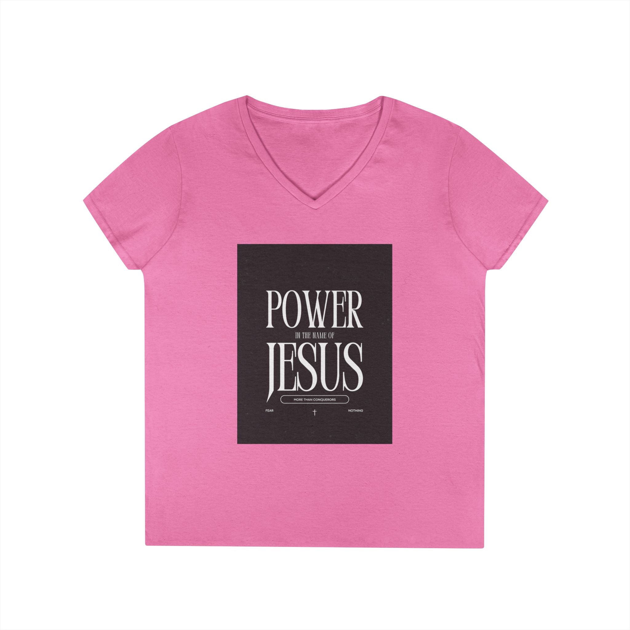 Power of Jesus Ladies' V-Neck T-Shirt — Inspirational Christian Faith Tee