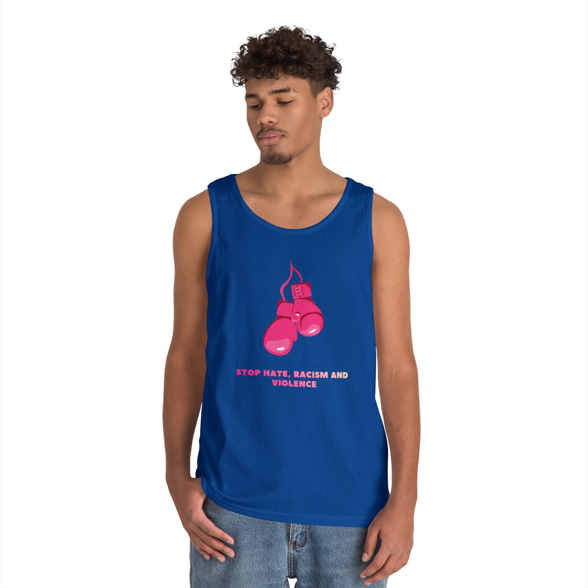 Pink Boxing Gloves Tank Top – “Stop Hate, Racism and Violence” Graphic Tank
