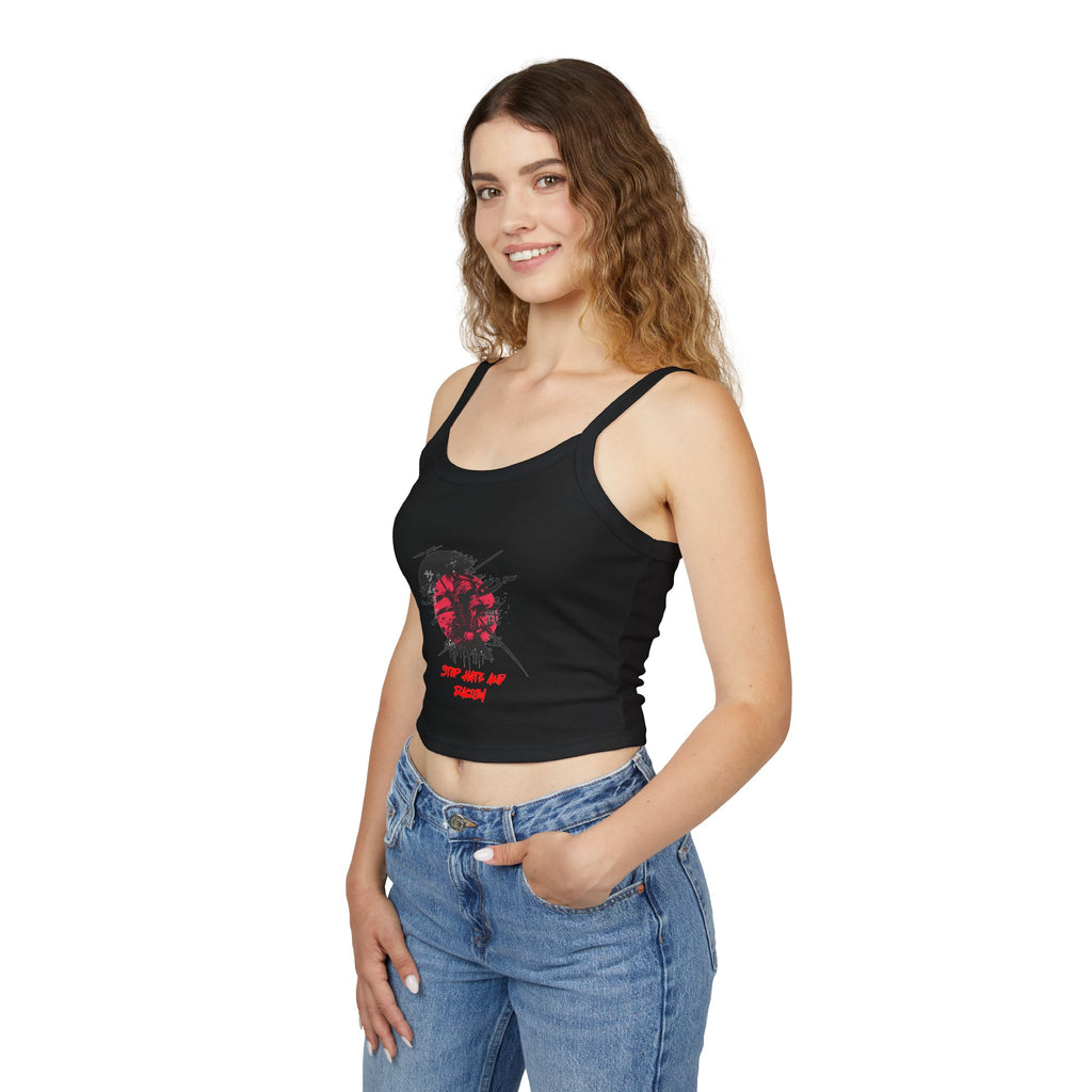 Spaghetti Tank Top – Grunge Red Rose Graphic "Stop Wishing Start"
