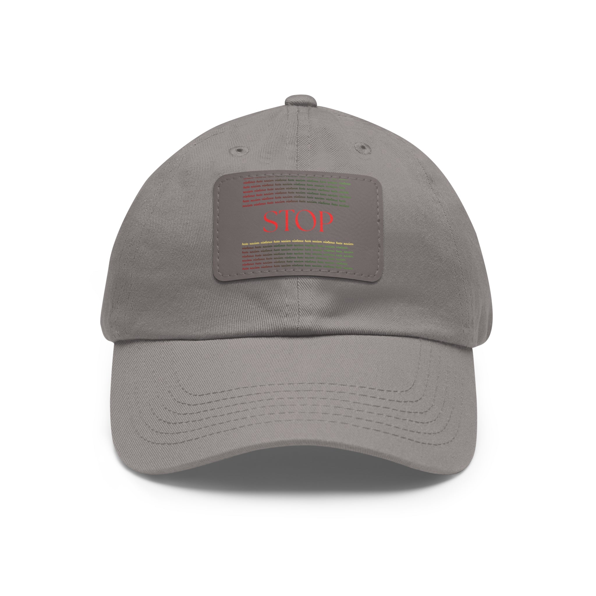 Leather Patch Dad Hat — 'STOP' Embossed Casual Baseball Cap