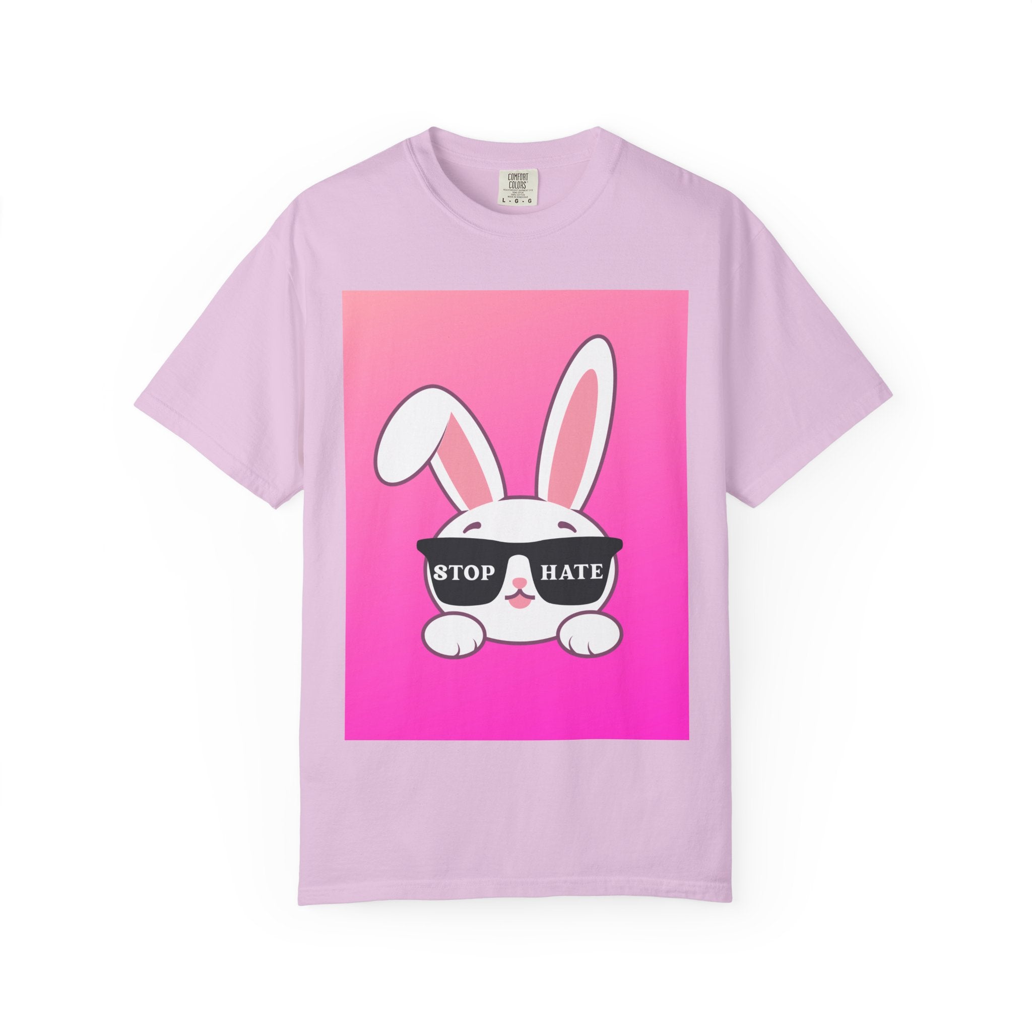 Stop Hate Bunny T‑Shirt — Pink Gradient Anti‑Hate Tee
