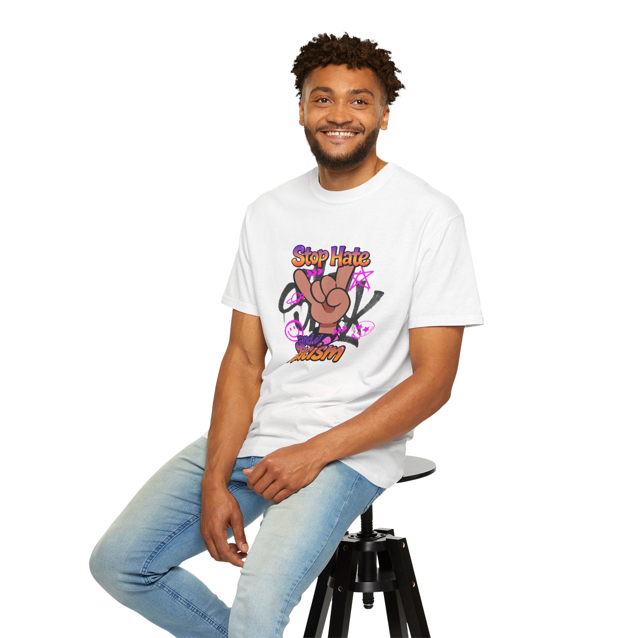 Stop Hate and Racism Graphic T-Shirt – Anti-Racism Solidarity Tee