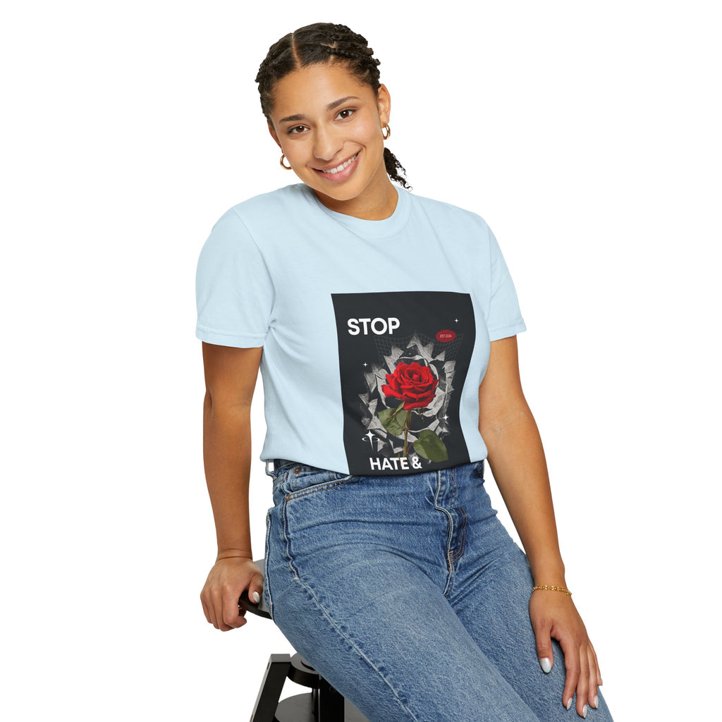 Stop Hate & Violence T-Shirt — Rose Protest Graphic Tee