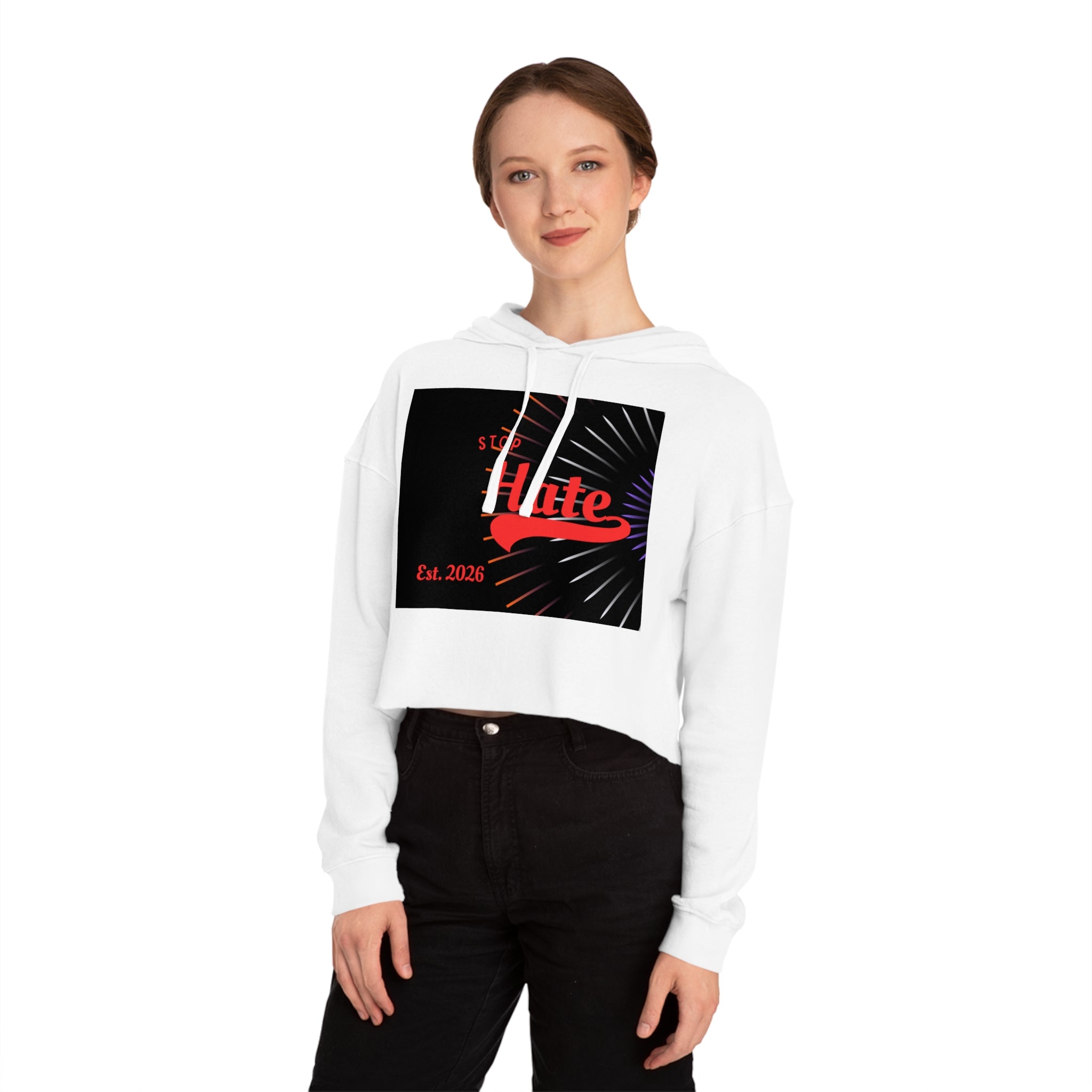 Cropped Hoodie — 'Stop Hate' Graphic Crop Top (Est. 2026)