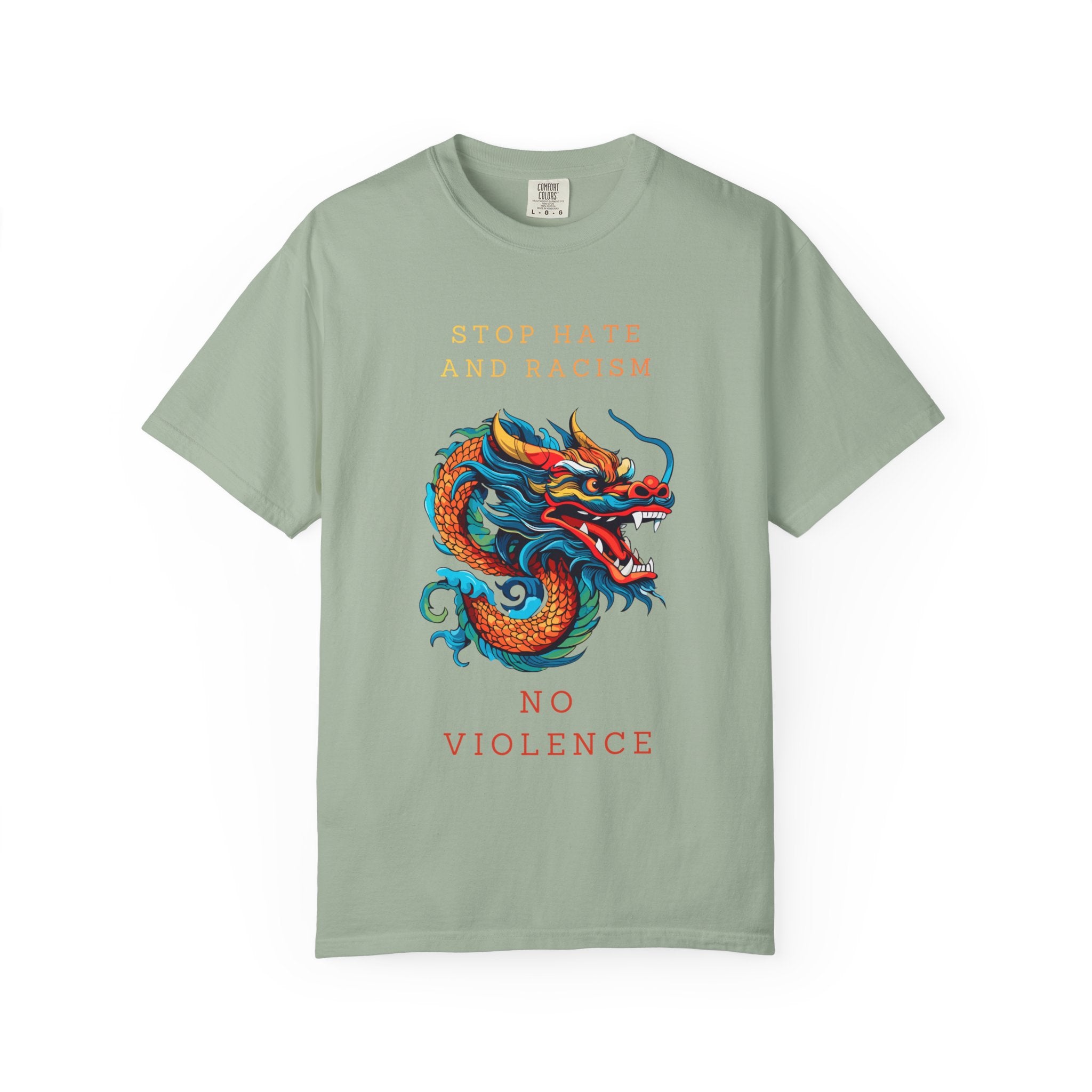 T-Shirt — 'Stop Hate and Racism, No Violence' Dragon Graphic Tee