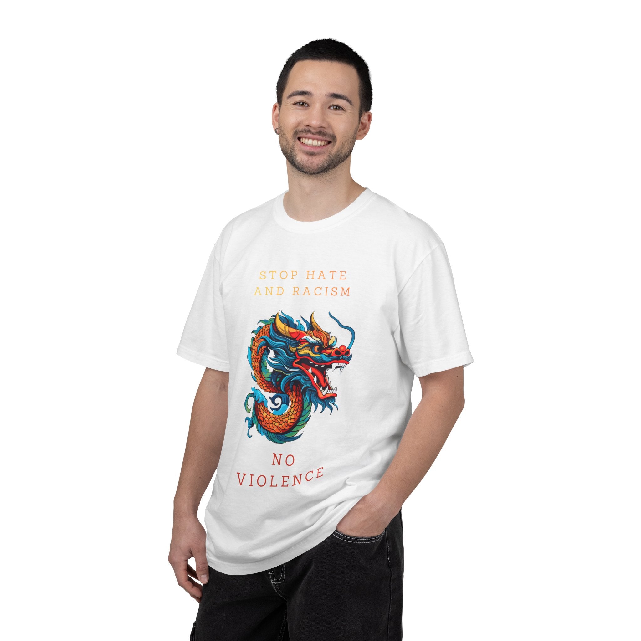 T-Shirt — 'Stop Hate and Racism, No Violence' Dragon Graphic Tee